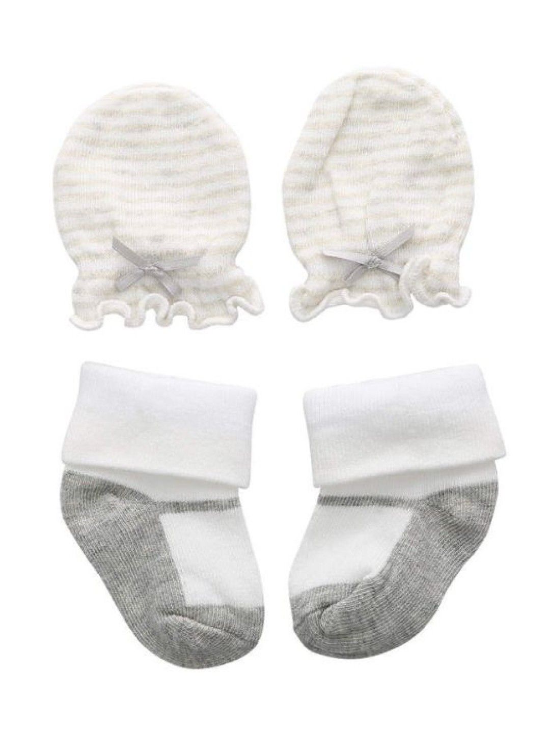 Cottonkind 2-Pairs Baby Mitten, Booties Set (Grey Stripes)