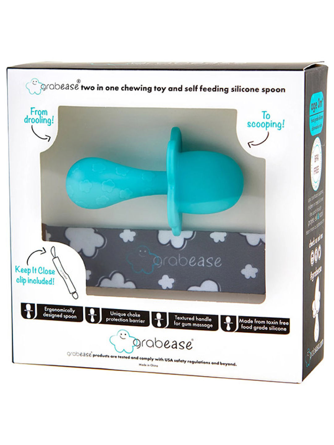 Grabease 2 in 1 Silicone Teether + Spoon (Teal- Image 2)