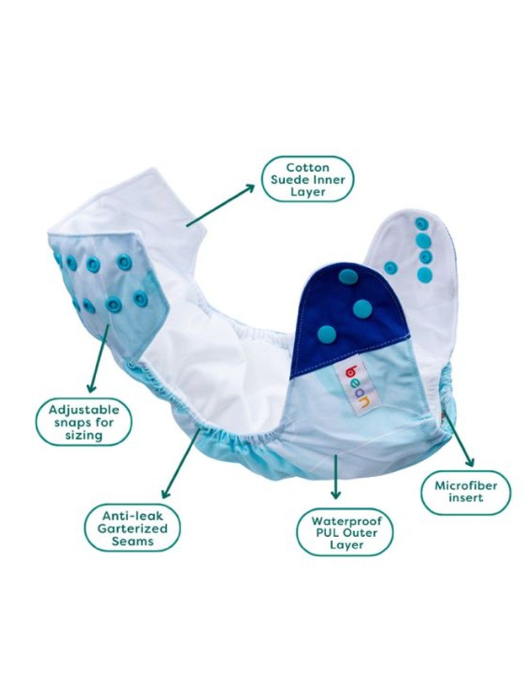 bean fashion Snappies Royal Blue Buddies Cloth Diaper Set of 2 (No Color- Image 3)