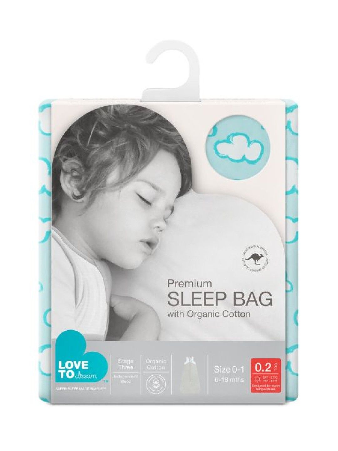 Love To Dream LTD Organic Cotton Sleep Bag .2Tog (Turquoise- Image 2)