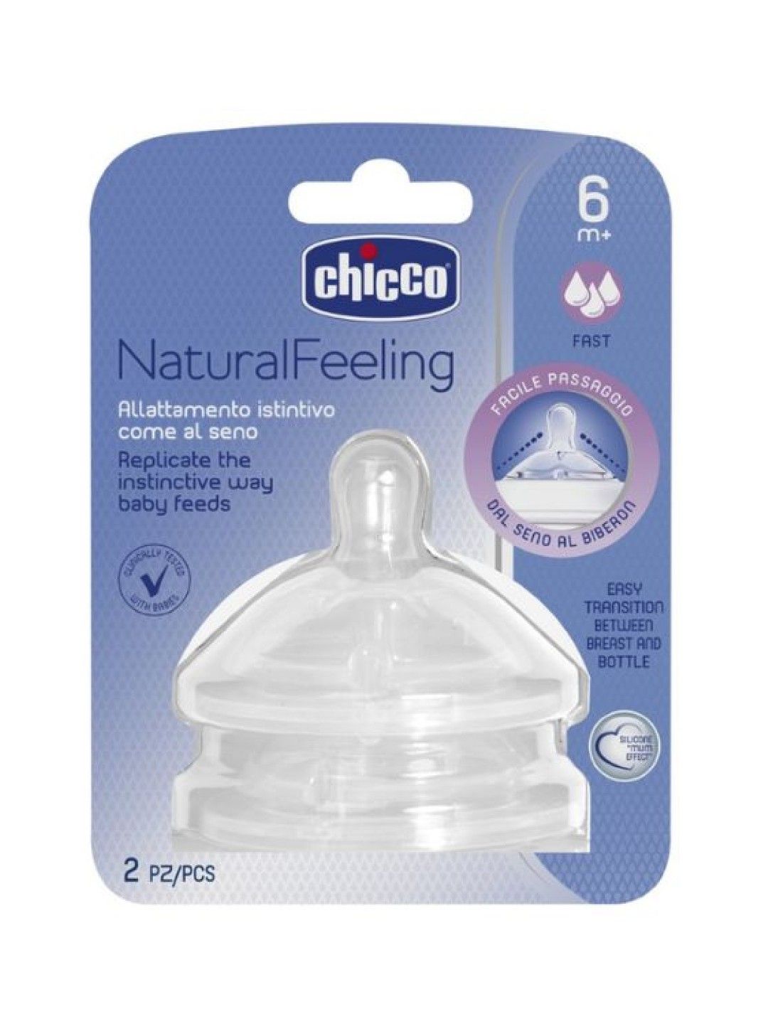 Chicco Natural Feeling Teats 6m+ Fast Flow (2pcs) (No Color- Image 2)