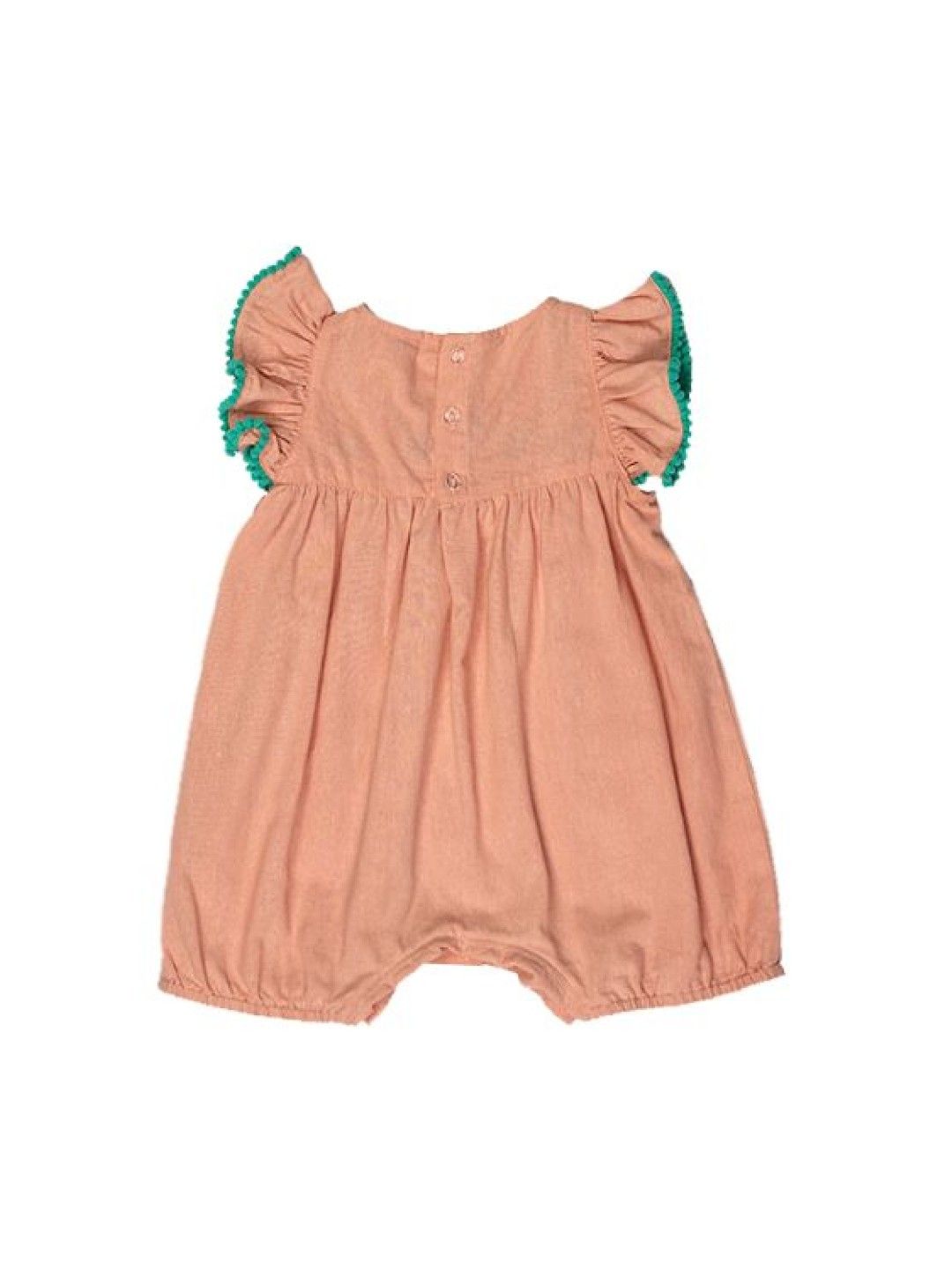 bean fashion Floral Flair Santan Ruffled Pompom Sleeve Embroided Romper with Hat (Pink- Image 3)