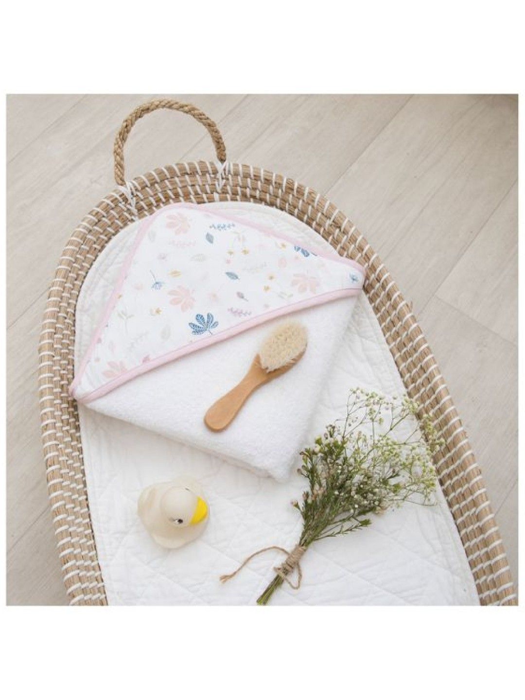 Living Textiles Organic Muslin Hooded Towel - Botanical/Blush (No Color- Image 3)
