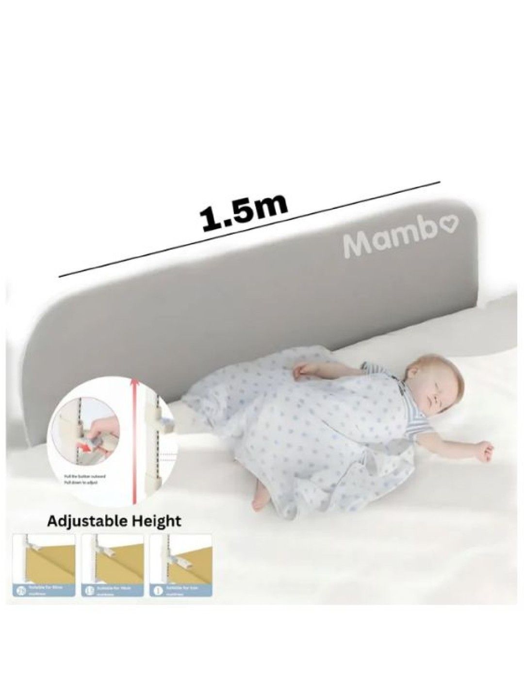 Mambo Foldable Bed Rail (1.5m) (Grey- Image 2)