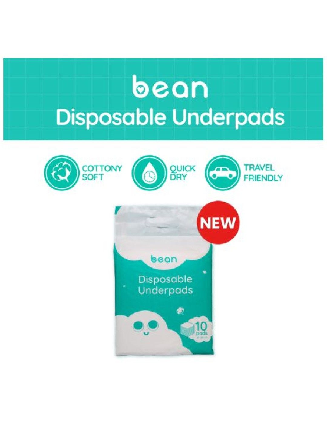 bean essentials Disposable Underpads (10 pads) (No Color- Image 1)