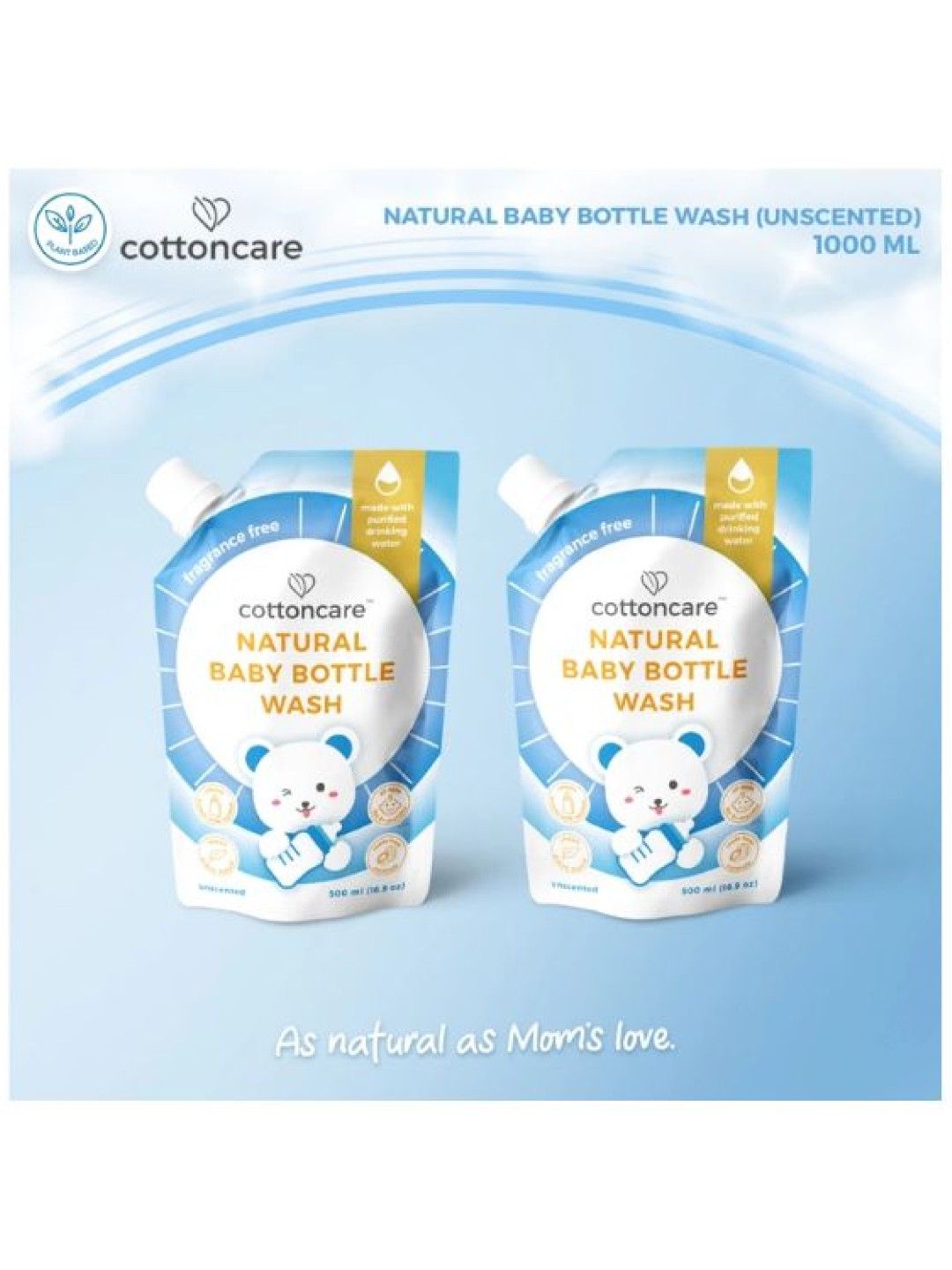 Cotton Central™ Cottoncare Natural Baby Bottle Wash - Unscented (1000 ml) (No Color- Image 2)