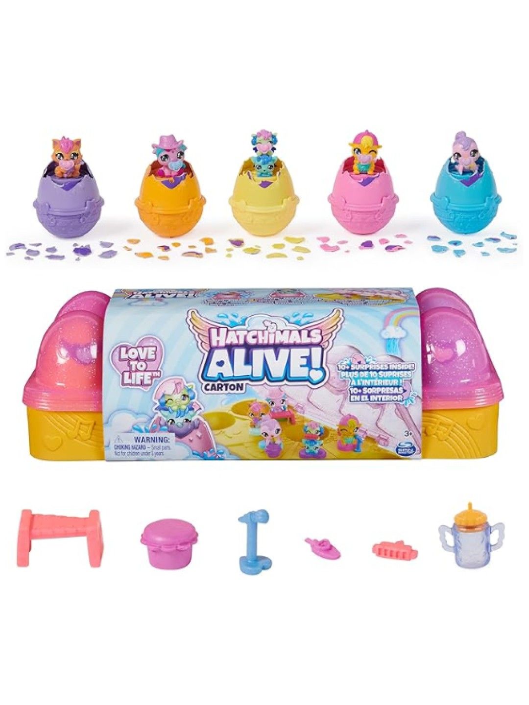 Hatchimals Alive, Pink & Yellow Egg Carton Toy with 6 Mini Figures (No Color- Image 2)