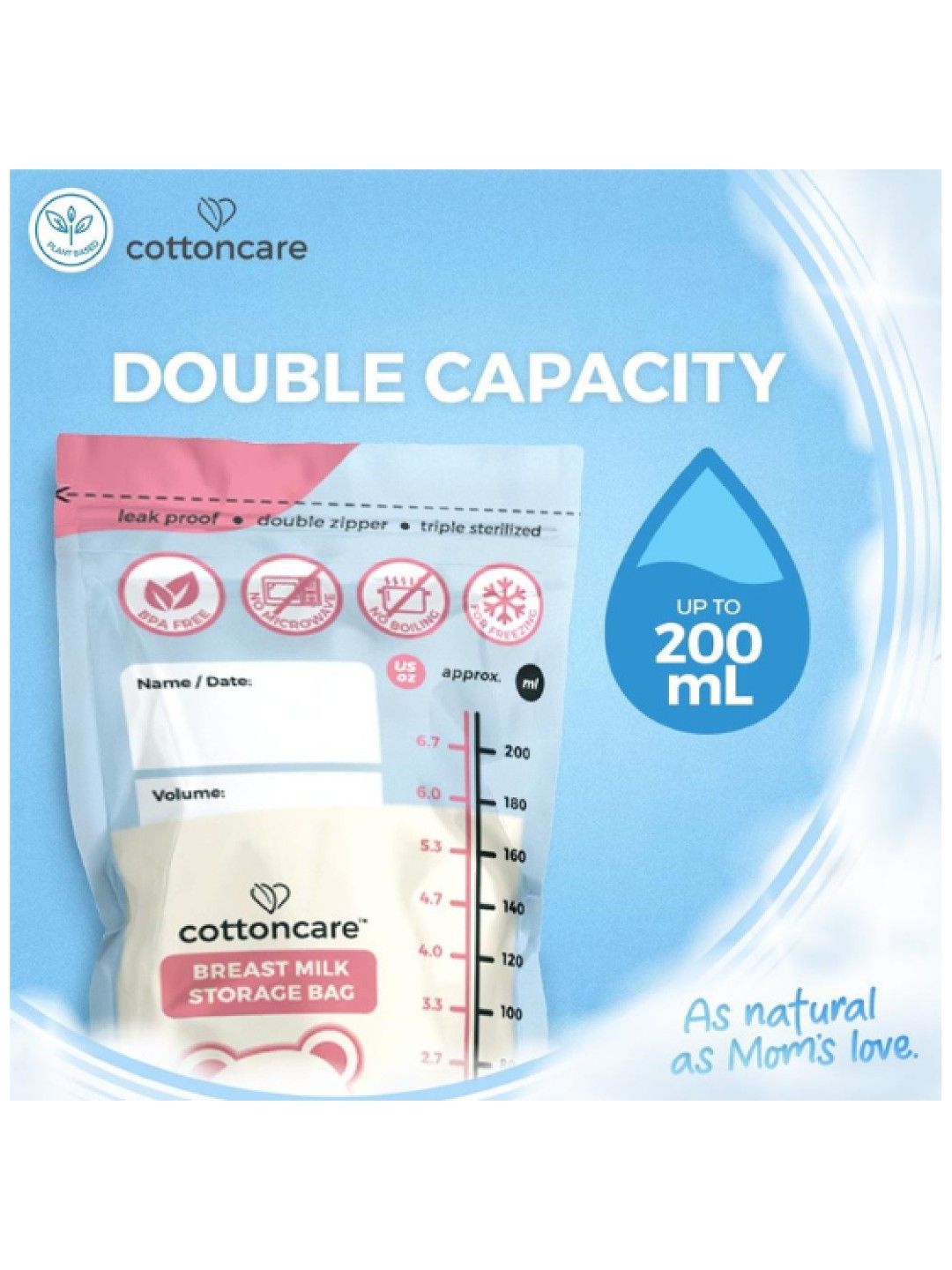 Cotton Central™ Cottoncare™ (1-pack) Transparent Breastmilk Storage Bags (200ml) (No Color- Image 2)