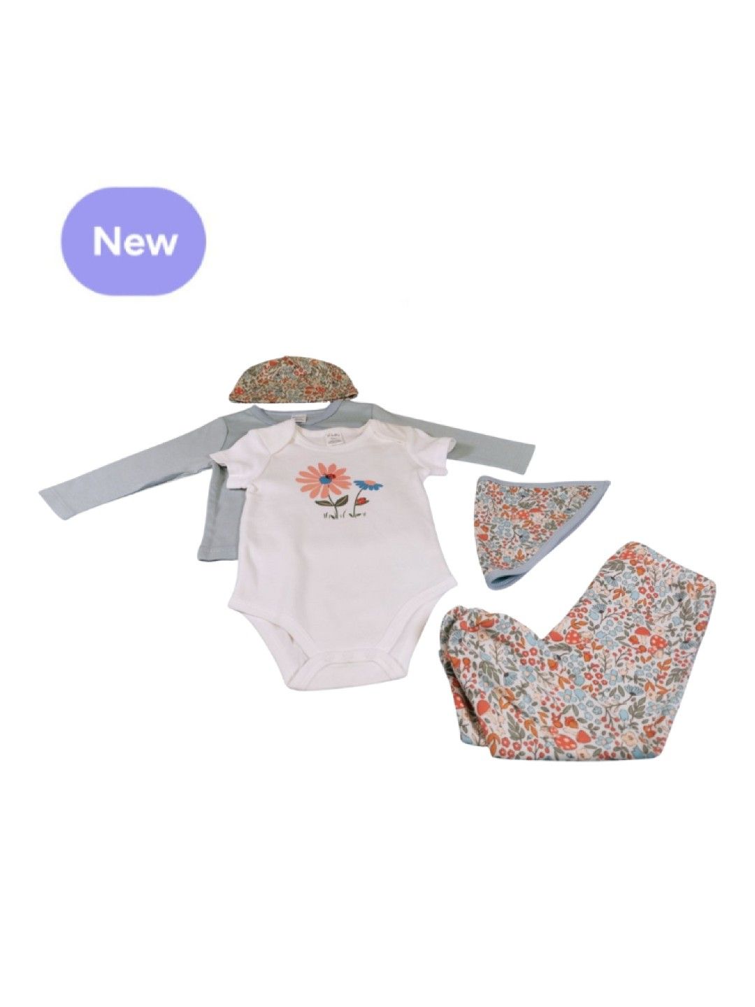 Cottonkind 5 pcs Onesie Set - Blue Flowers (No Color- Image 2)