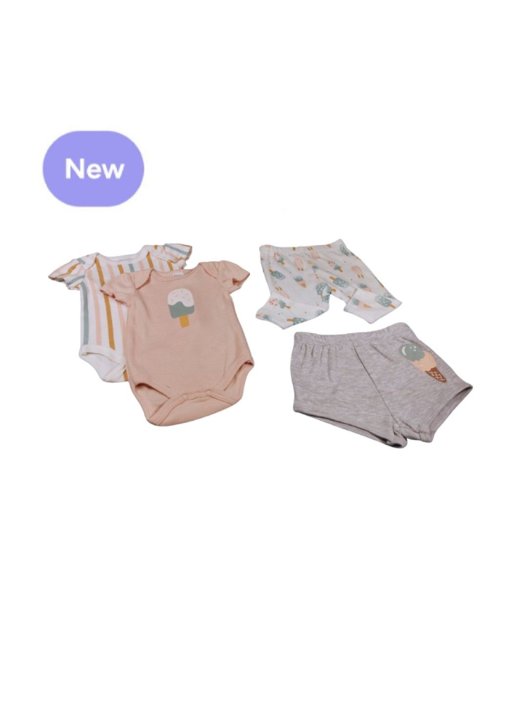 Cottonkind 4 pcs Onesie, Shirt, Shorts and Pants Set - Ice Cream (No Color- Image 2)