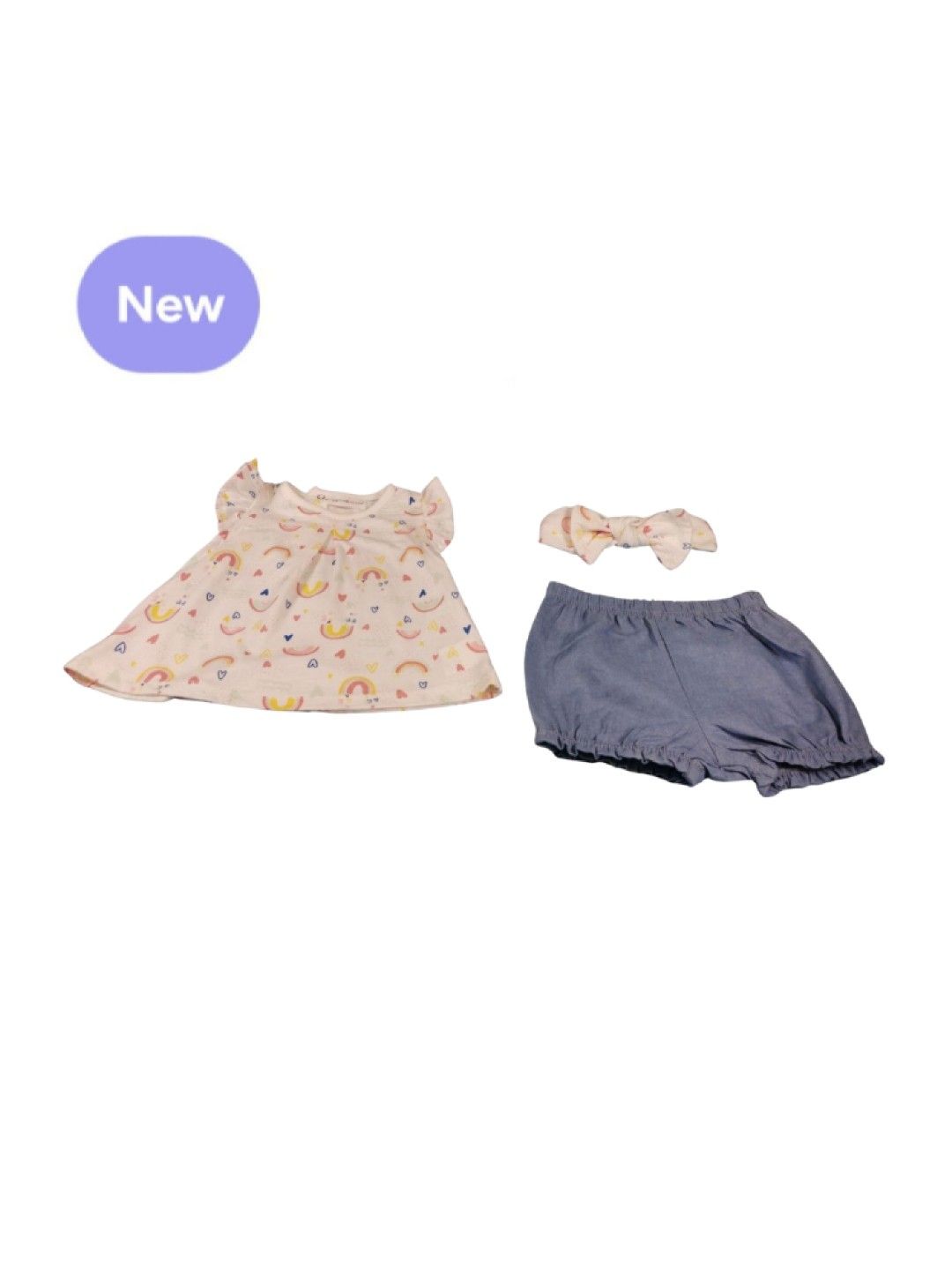 Cottonkind 3 pcs Sleeveless Top, Shorts and Headband - Rainbow Print (No Color- Image 2)