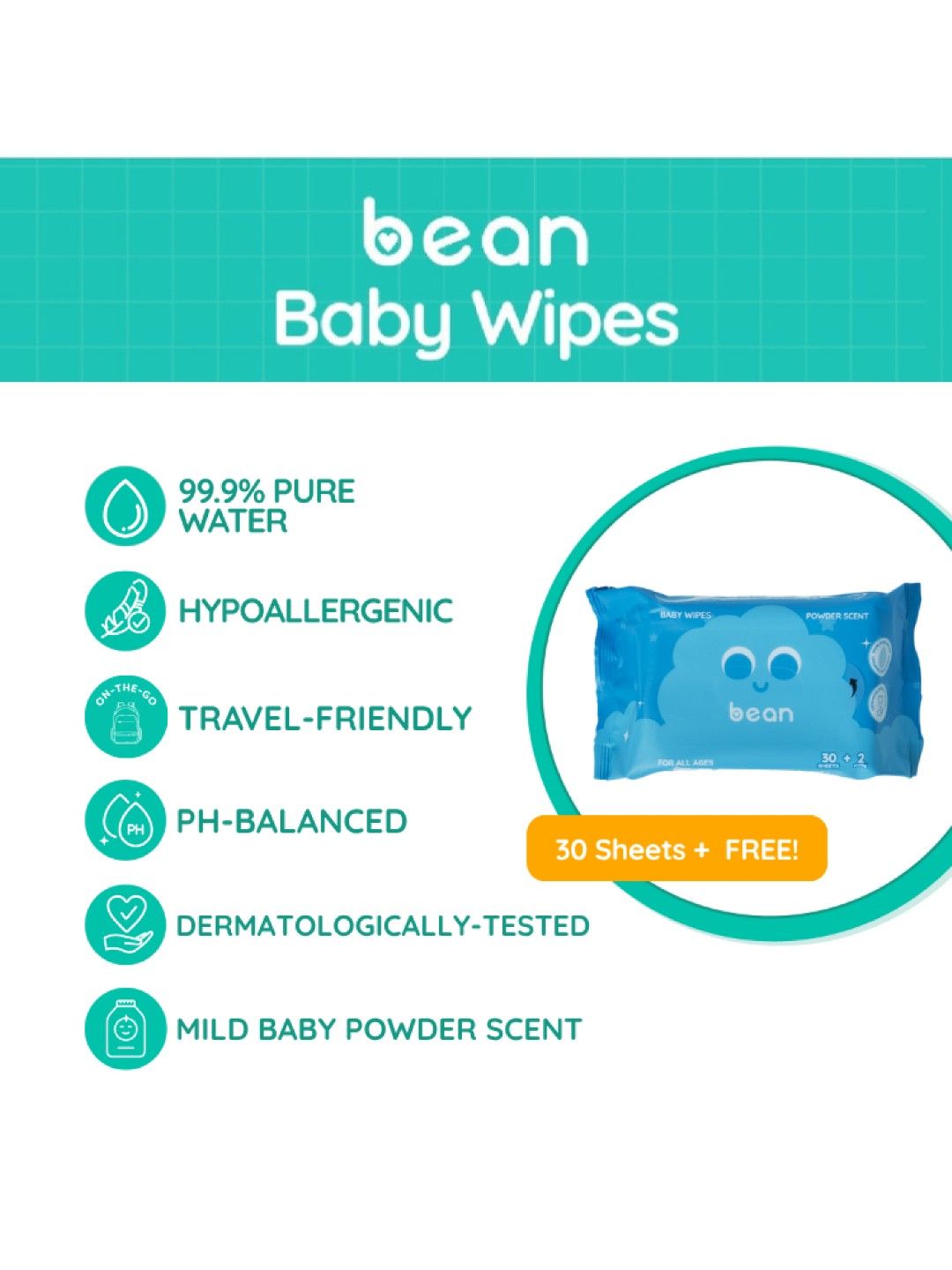 bean Mini Wipes Powder Scent 32 sheets (No Color- Image 2)