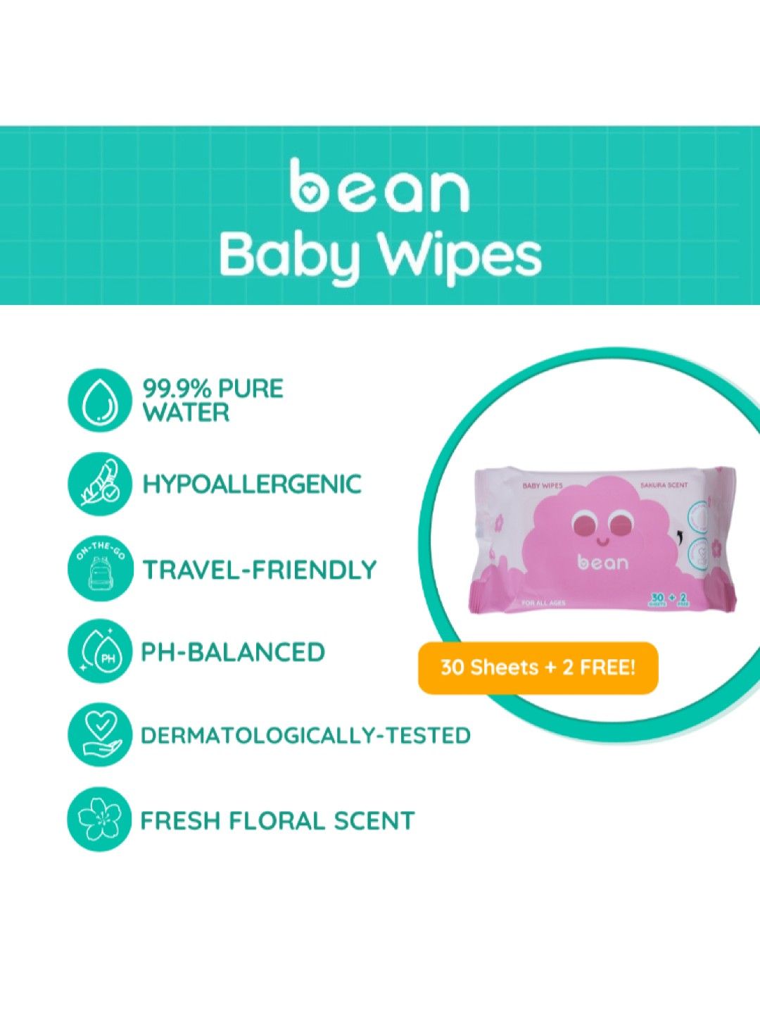 bean Mini Wipes Sakura Scent 32 sheets (No Color- Image 2)