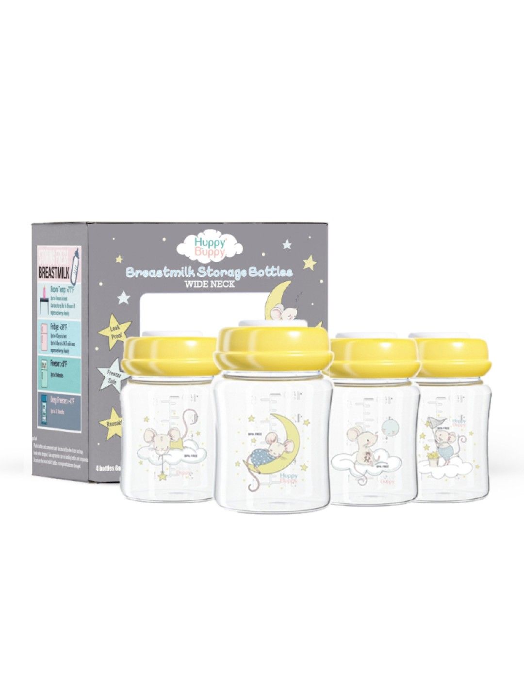 Huppy Buppy Breastmilk Storage Bottle - Wide Neck 6oz (4pcs) (No Color- Image 4)