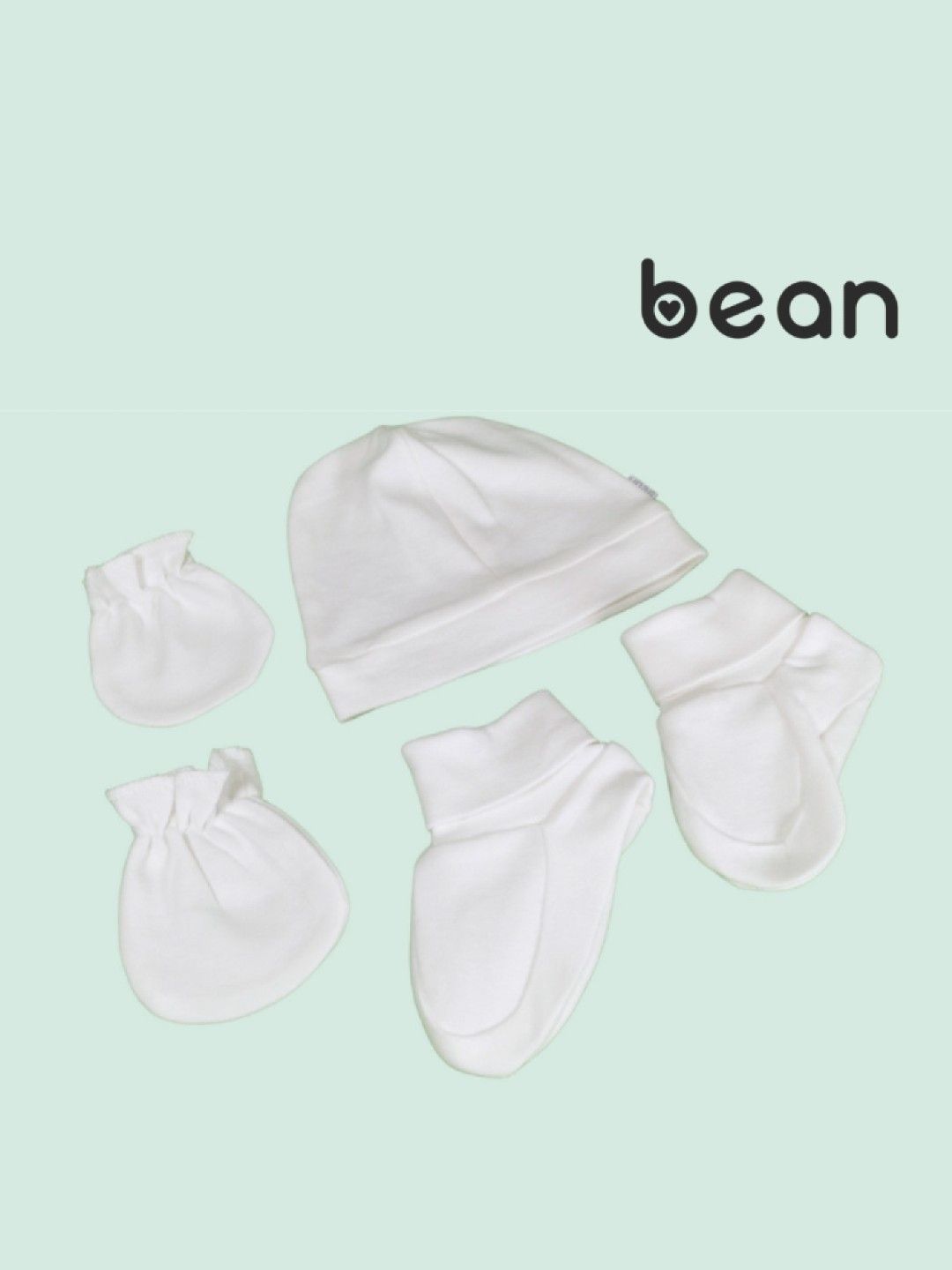 bean fashion Mitten, Bootie and Hat Set (White- Image 2)