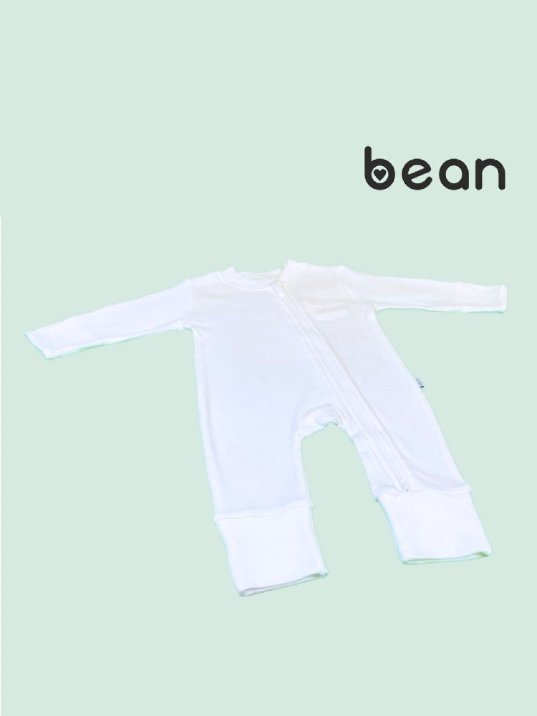 bean fashion Sleepsuit with Double Pull Zipper (White- Image 2)