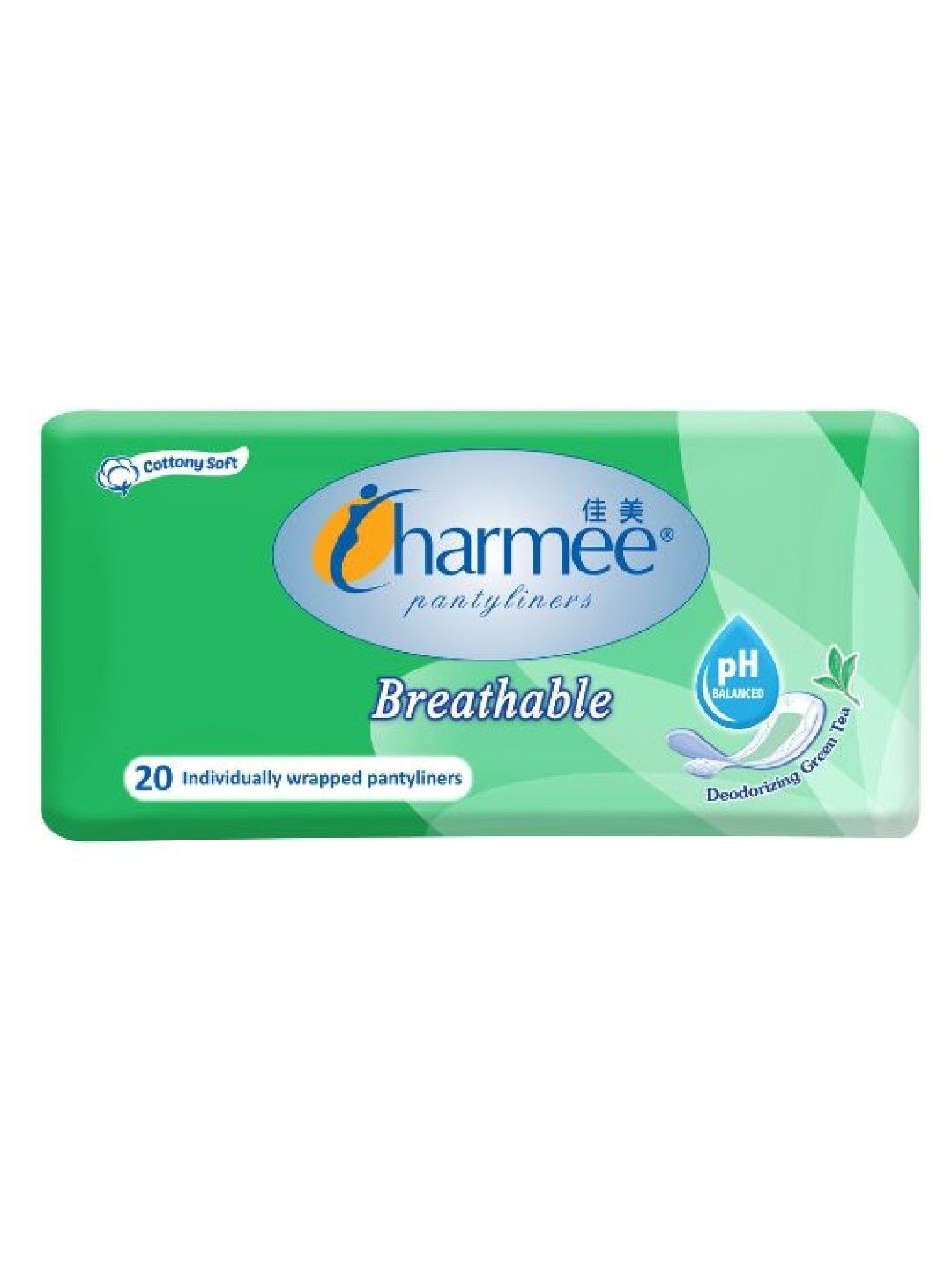 Charmee Breathable Deodorizing Green Tea Pantyliner 20's (No Color- Image 1)