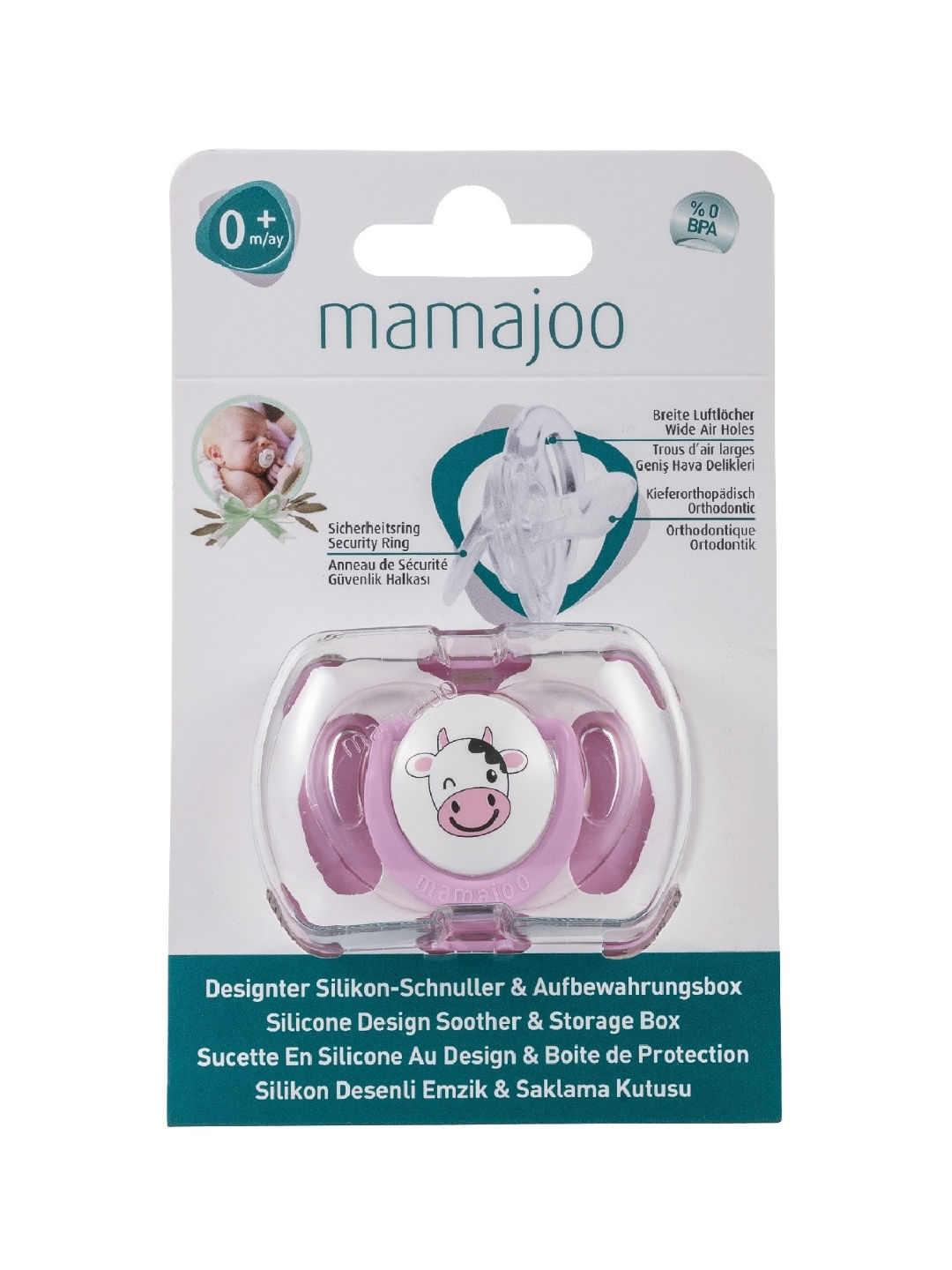 Mamajoo Silicone Orthodontic Soother (0M-6M) (Pink- Image 2)