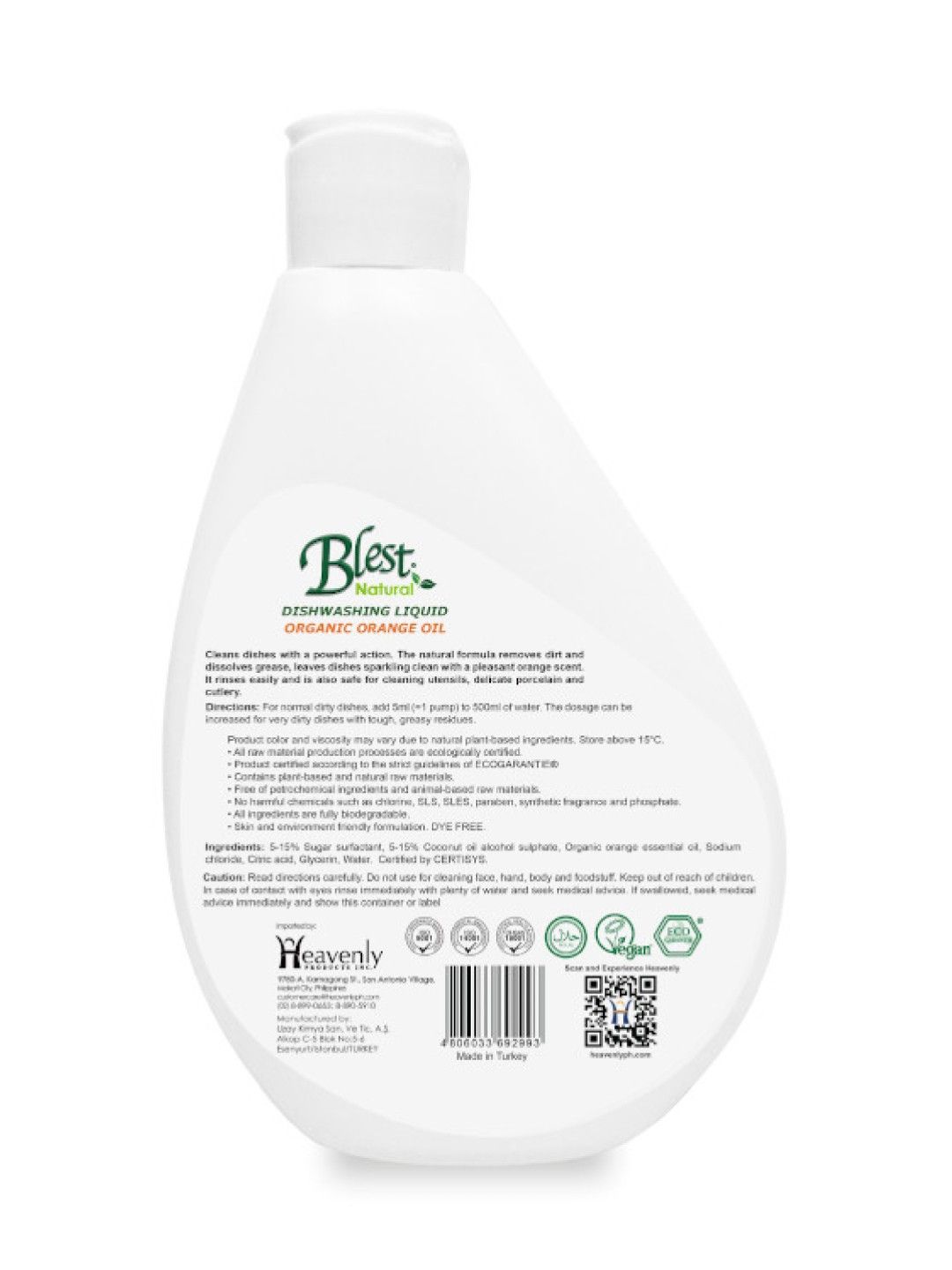 Blest Natural Dishwashing Liquid (500 ml) (Orange- Image 2)