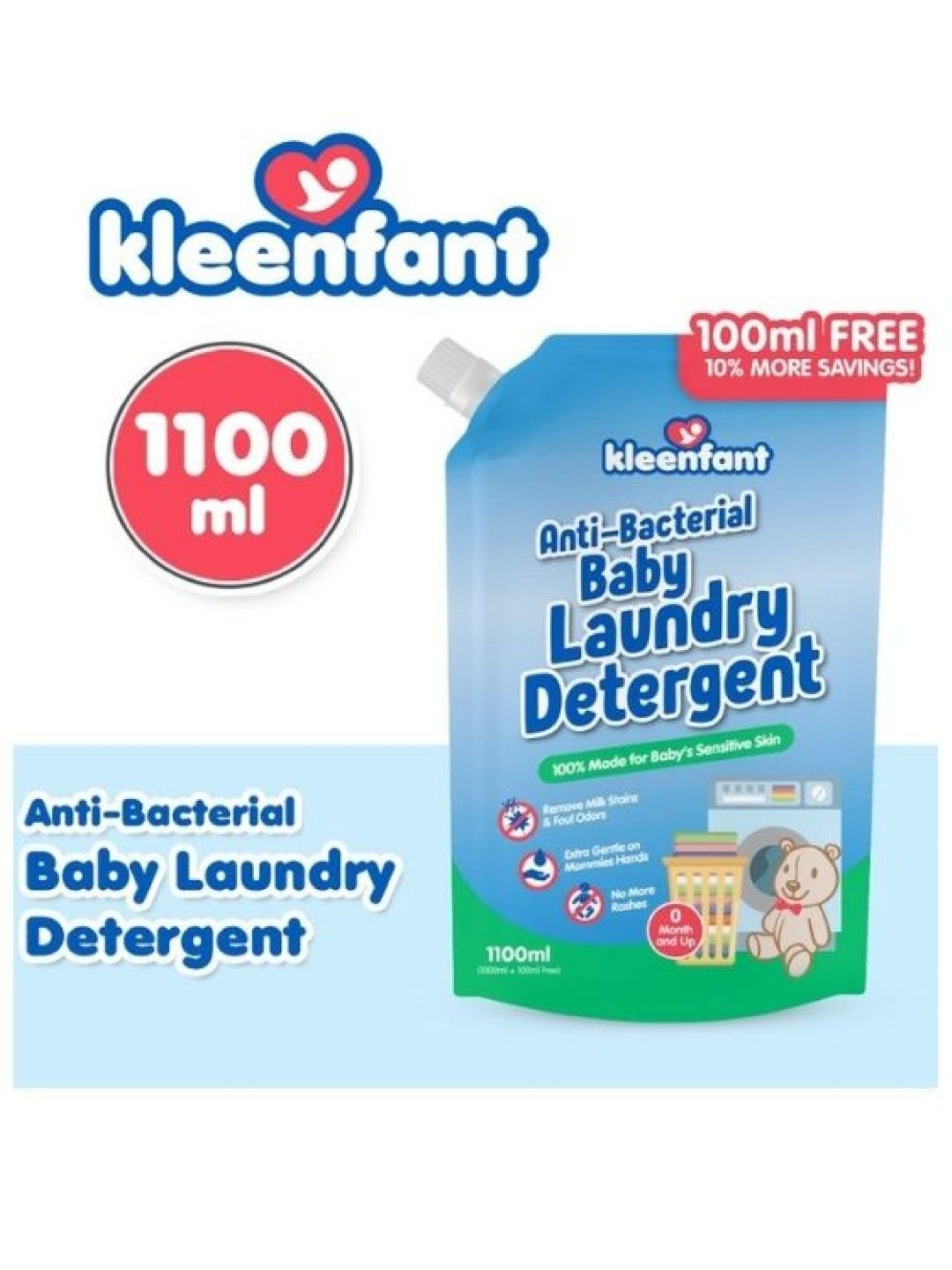 Kleenfant Antibacterial Baby Laundry Wash Refill (1100ml) (No Color- Image 2)