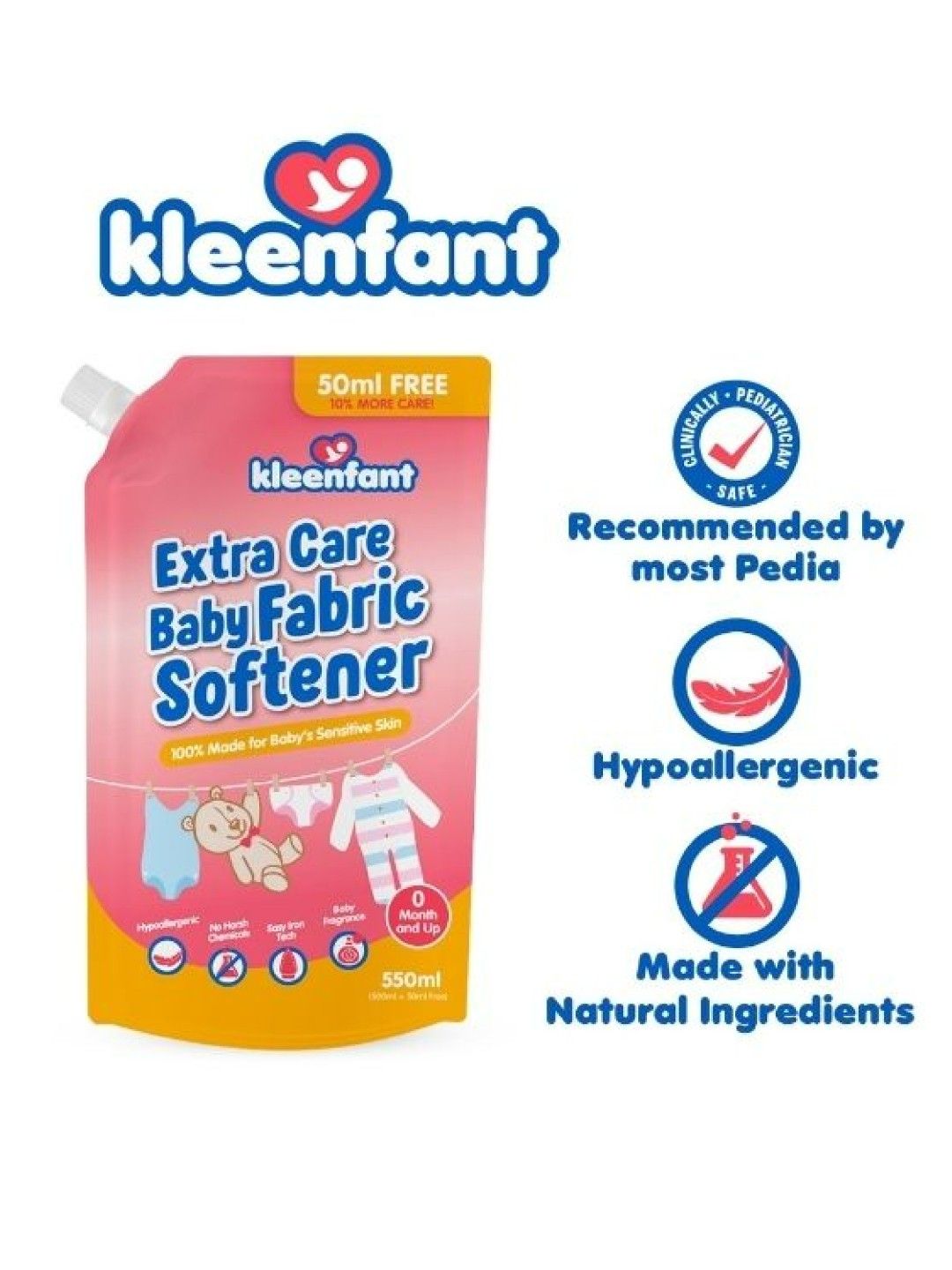 Kleenfant Extra Care Baby Fabric Softener Refill Pack (550ml) (No Color- Image 2)