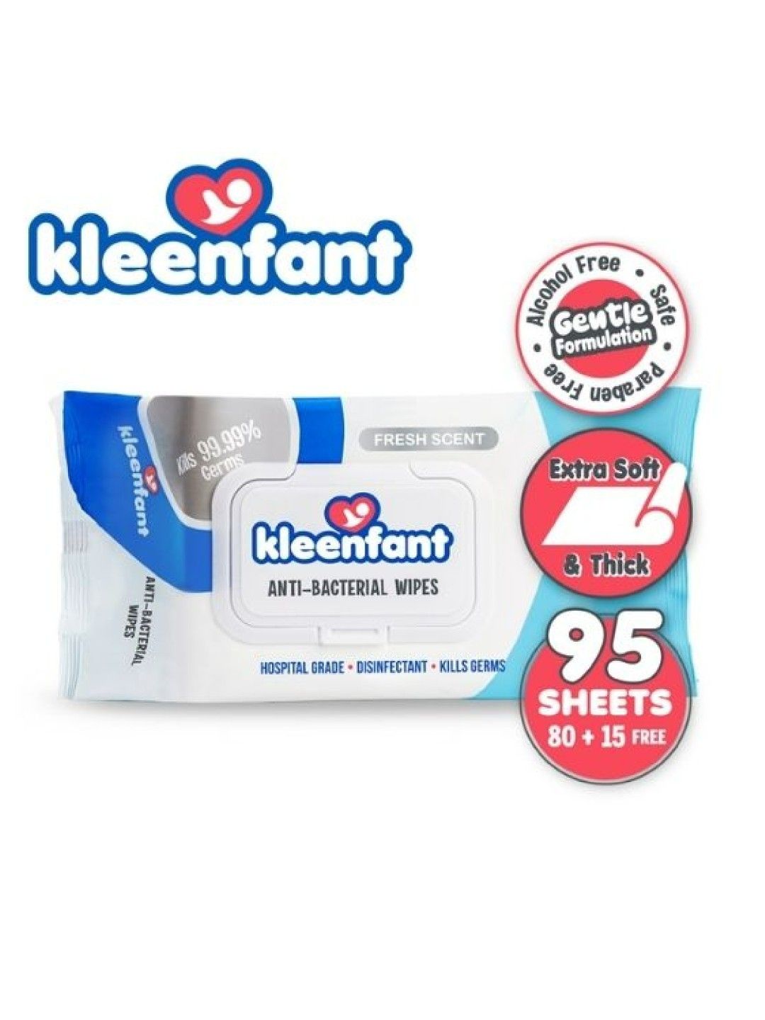 Kleenfant Fresh Scent Antibacterial Wipes (95 Sheets) Pack of 3 (No Color- Image 2)