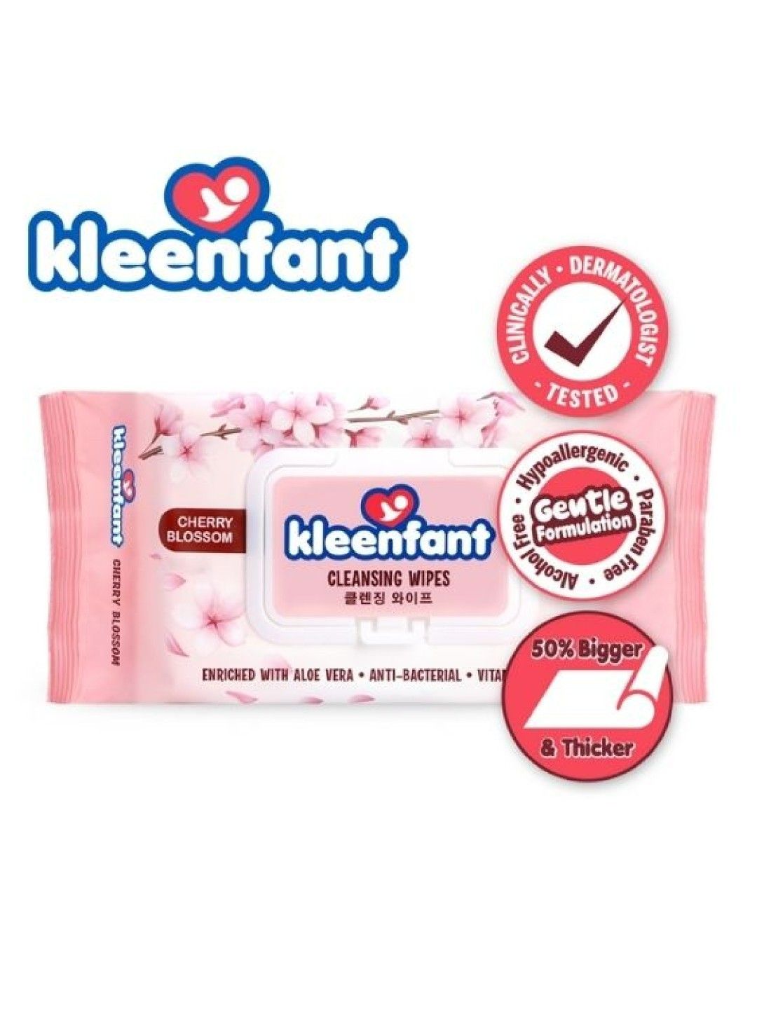 Kleenfant Cherry Blossom Cleansing Wipes (95 Sheets) Pack of 5 (No Color- Image 2)