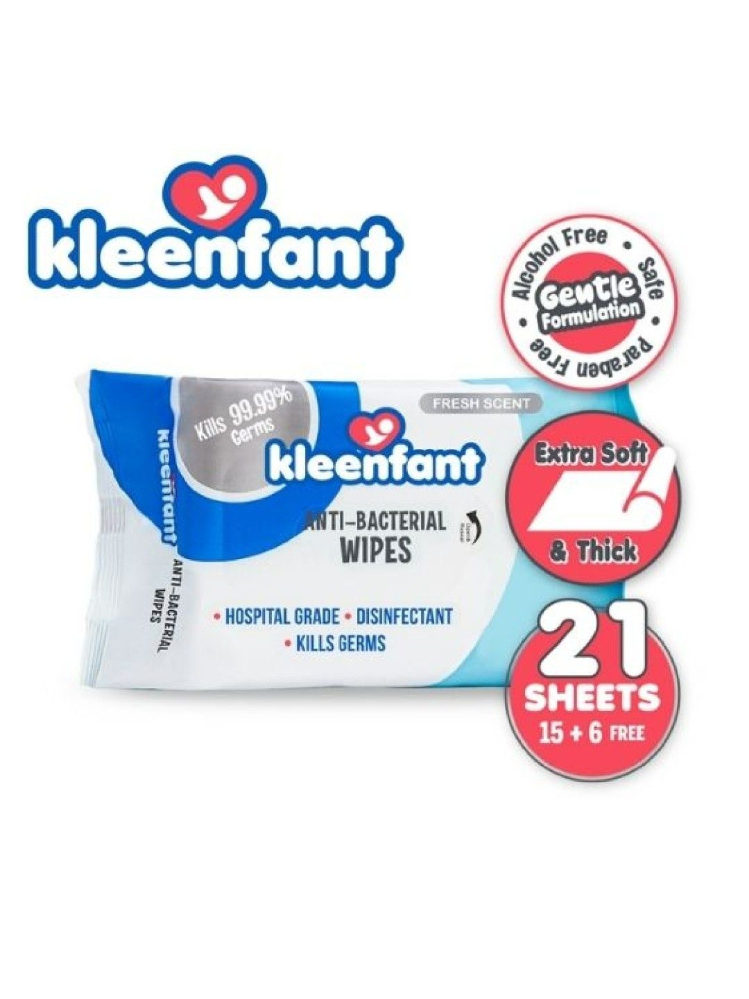 Kleenfant Fresh Scent Antibacterial Wipes (21 Sheets) Pack of 5 (No Color- Image 2)