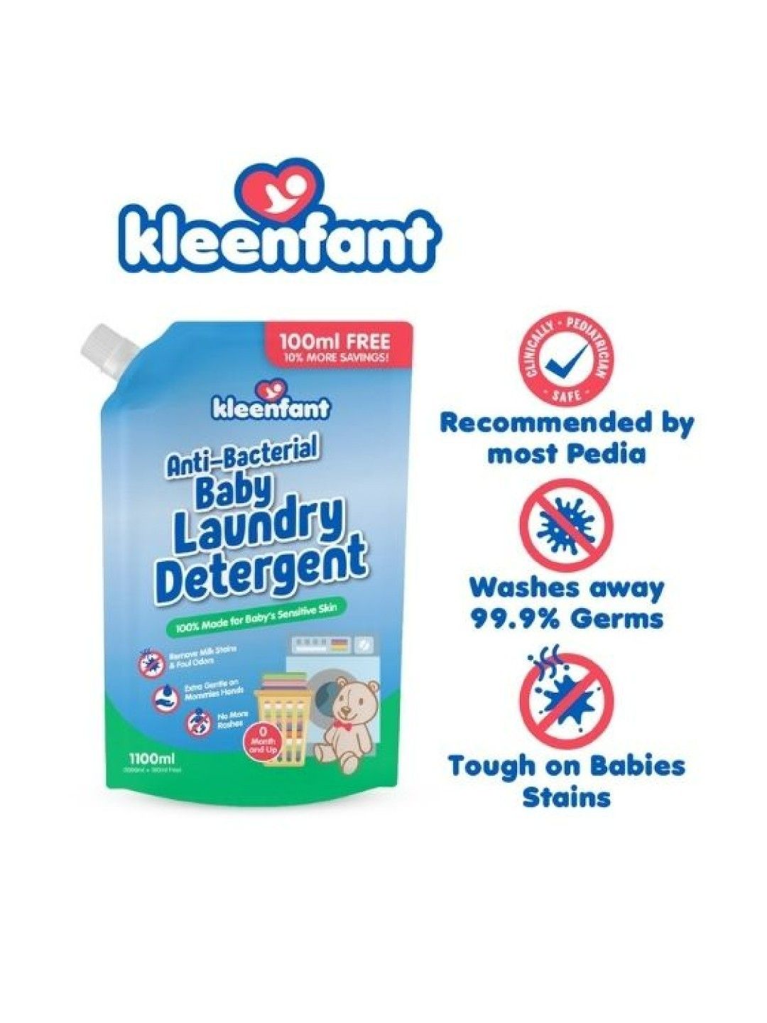 Kleenfant Antibacterial Baby Laundry Wash Refill (1100ml) Pack of 2 (No Color- Image 2)