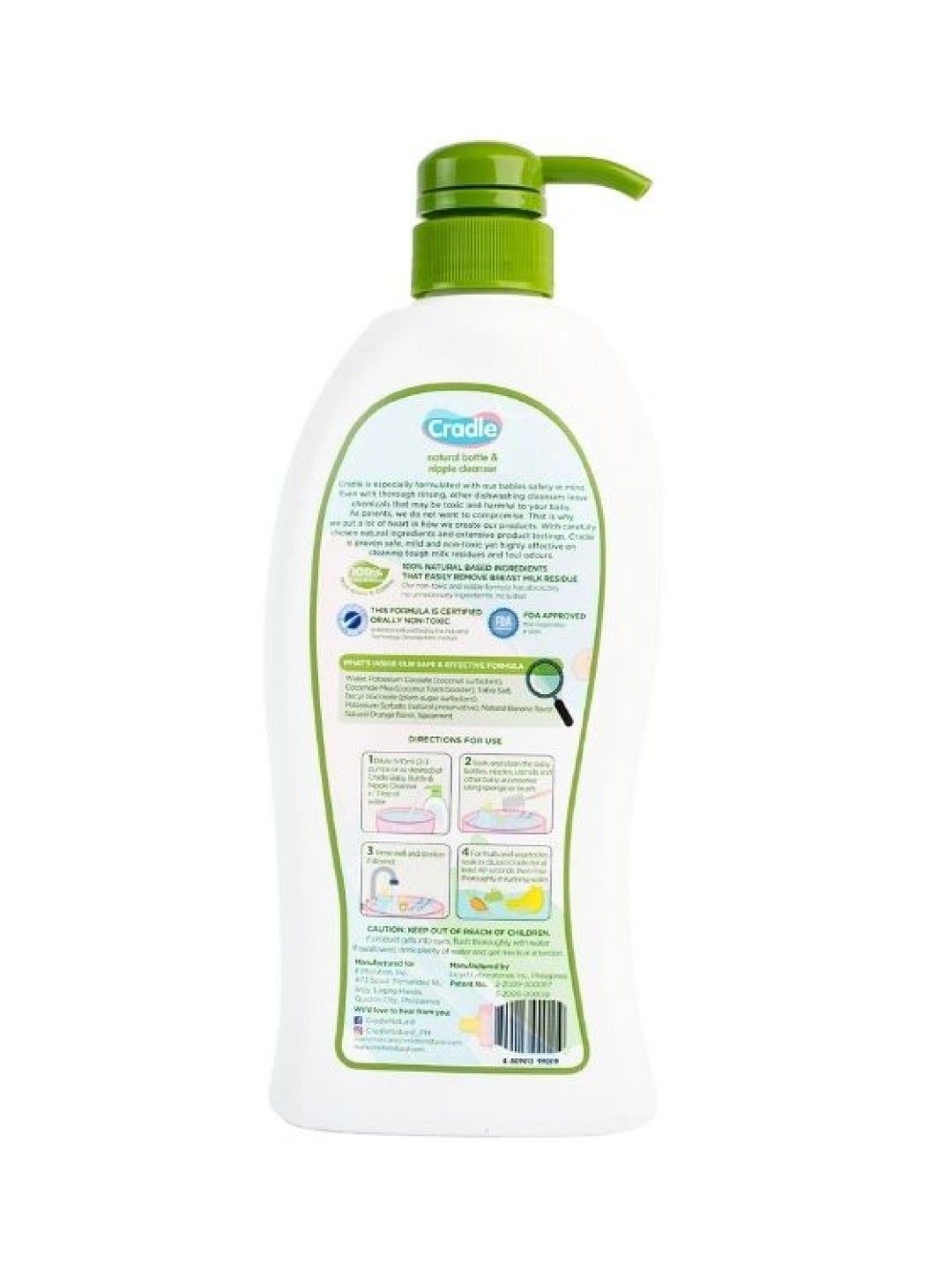 Cradle Natural Baby Bottle Wash & Nipple Cleaner-Natural & Non-toxic -700mL Pump Bottle (No Color- Image 2)