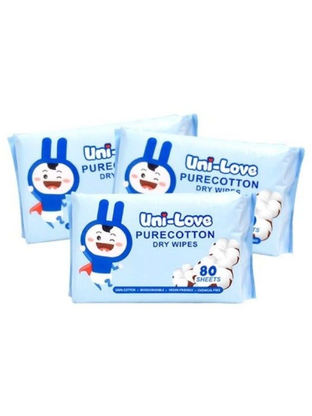 Uni-love Purecotton Dry Wipes 80's (3-Pack) (No Color- Image 1)