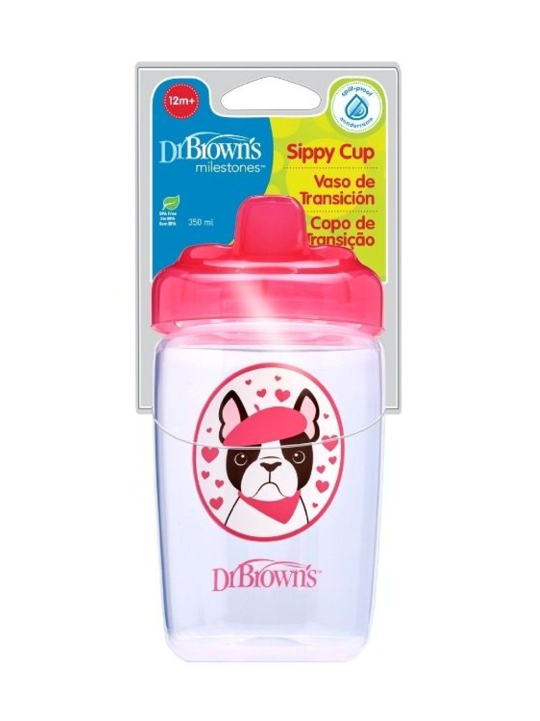 Dr. Brown's Training Cup Hard Spout (12 oz/350 ml) Pink Dog (No Color- Image 1)