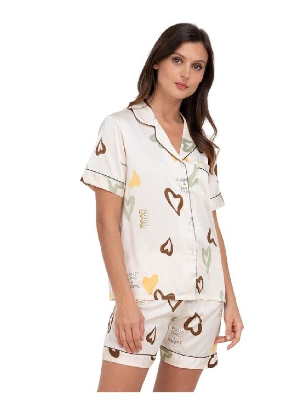 FEMINISM Heart Silk Shorts Set (White- Image 2)