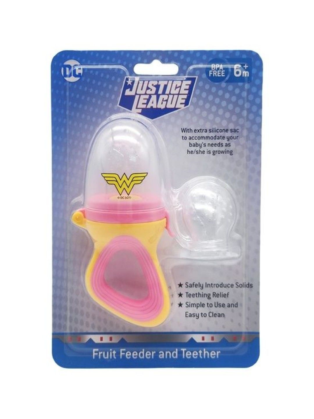 Justice League BPA-Free Silicone Fruit Feeder and Teether with Extra Silicone Sac (Pink- Image 1)