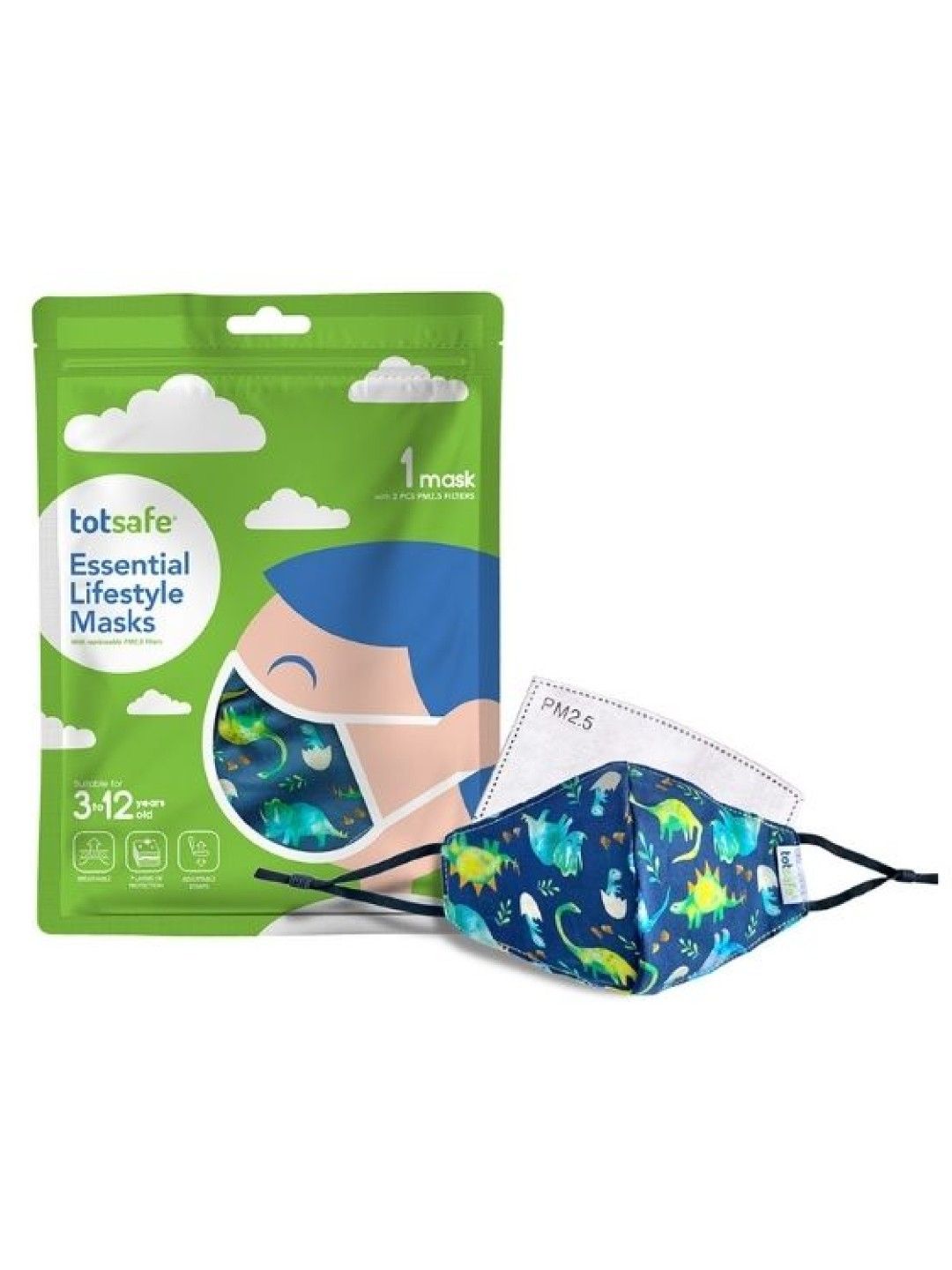 Totsafe Lifestyle Mask - Dinosaur Family Set (with 3 filters) (No Color- Image 2)