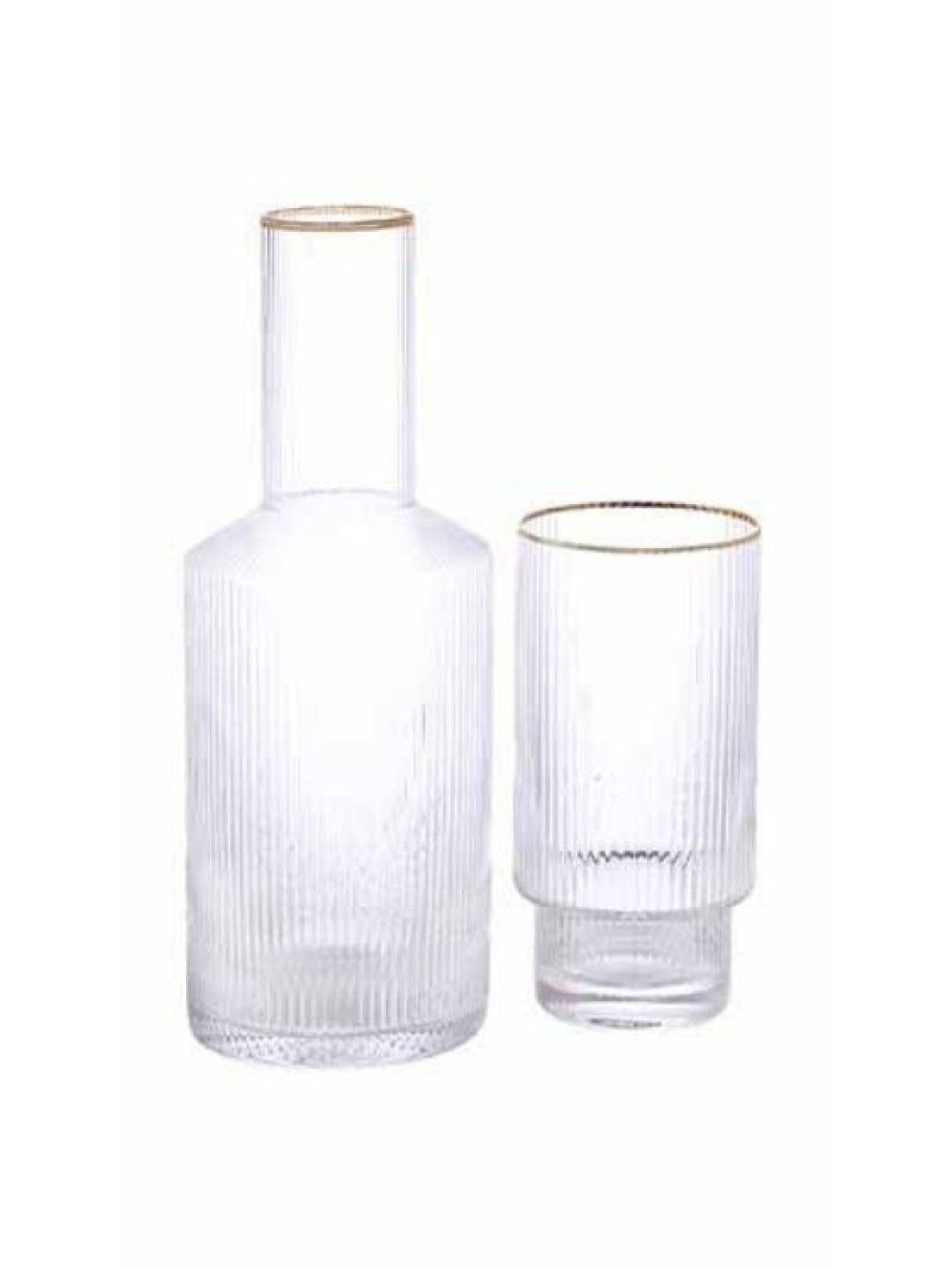 Sunbeams Lifestyle Crysalis Gold Rim Ripple Carafe w/ Glass (Set of 2) (No Color- Image 2)