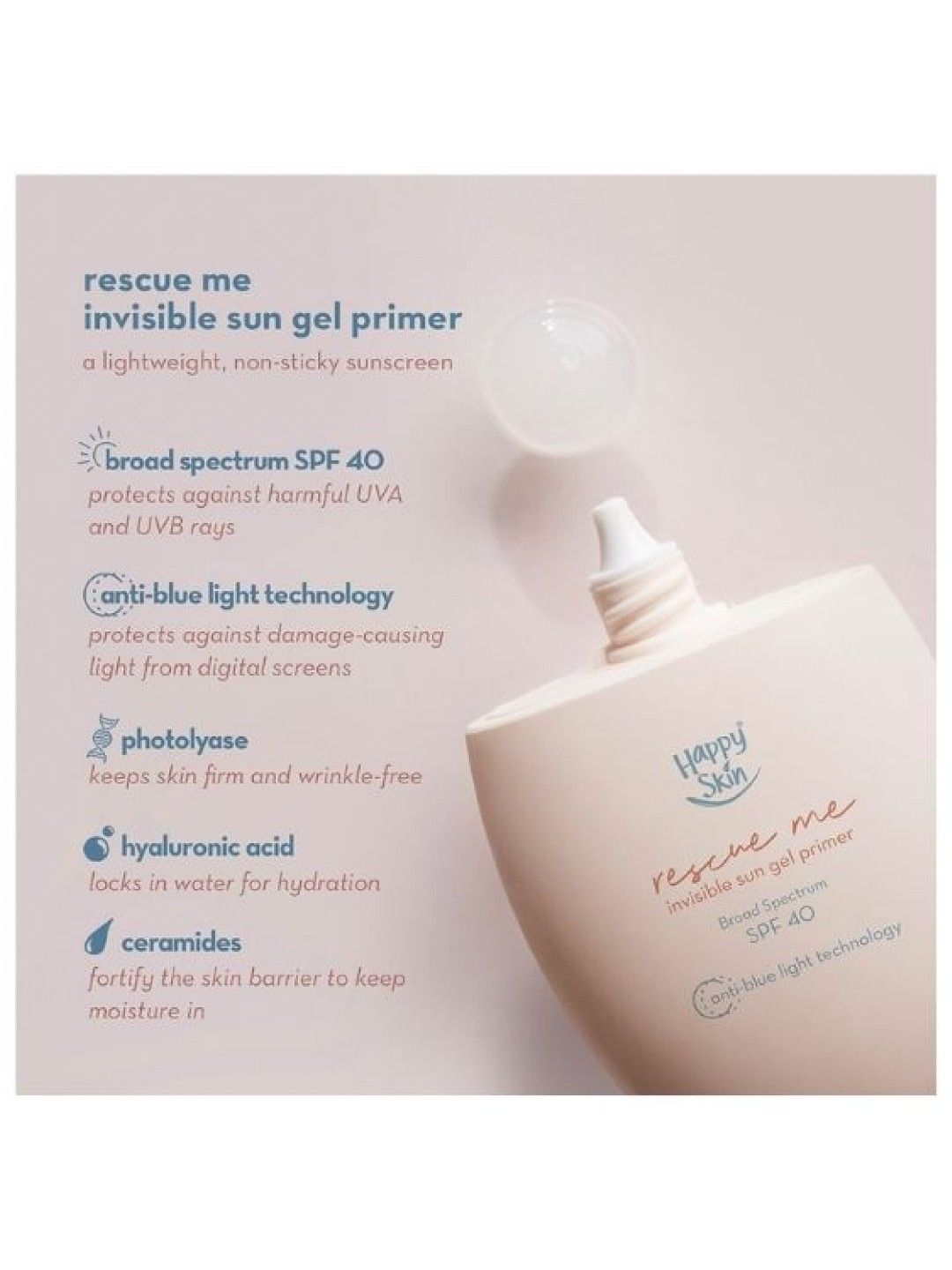 Happy Skin Rescue Me Invisible Sun Gel Primer Broad Spectrum SPF 40 (No Color- Image 2)