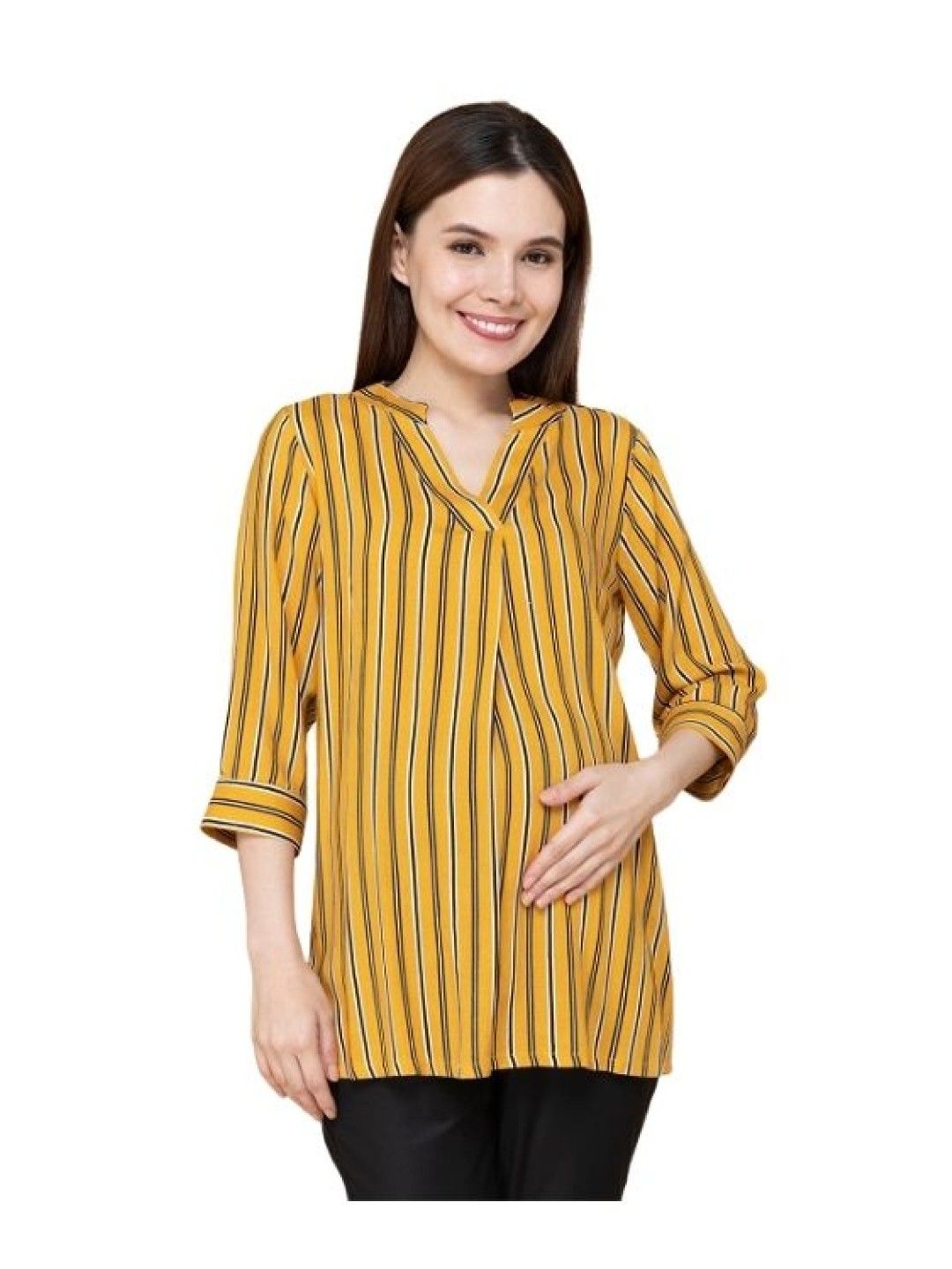 Mother2Be Brea 3/4 Maternity Blouse (Yellow Stripe- Image 2)