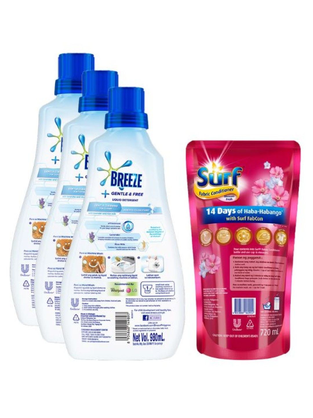 Breeze Baby Liquid Gentle And Free 980ML 3-pack with FREE Surf Fabric Conditioner (No Color- Image 2)