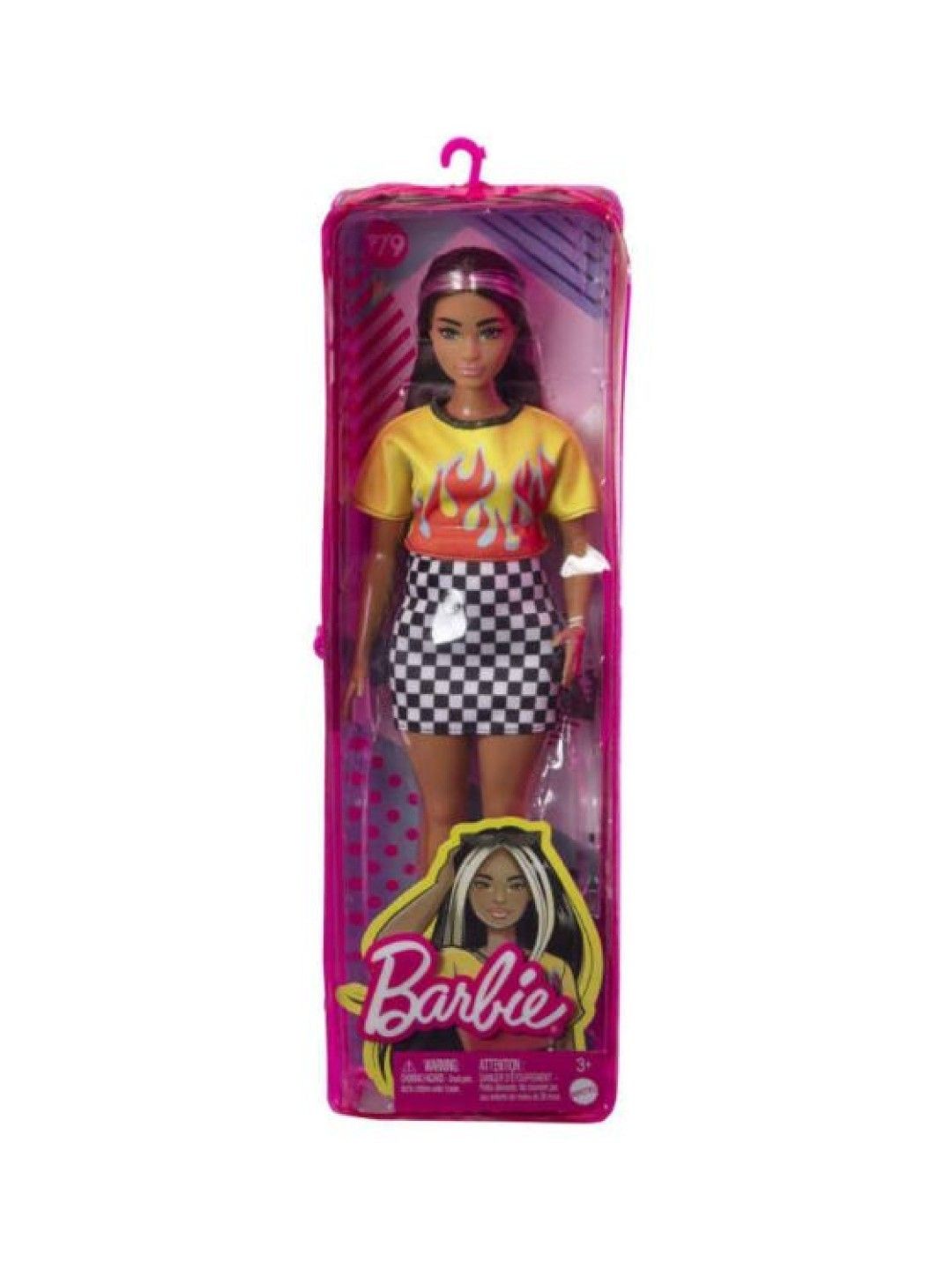 Barbie Fashionistas Doll, Curvy, Long Highlighted Hair & Crop Top, Checkered Skirt (No Color- Image 4)