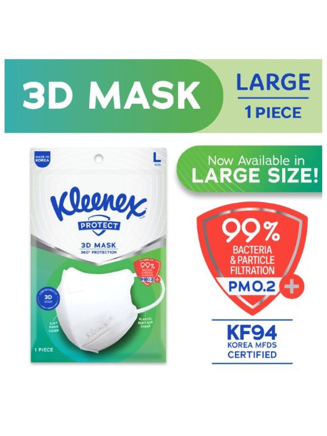 Kleenex [Buy 5, Get 10% off] Protect 3D Face Mask KF94 Large (5pcs) (No Color- Image 2)