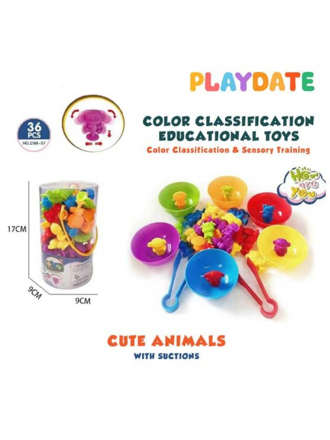 Playdate Color Classification Educational Toys - Cups and Tongs Set (Cute Animals- Image 2)