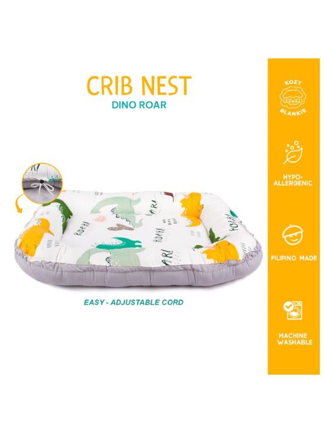 Kozy Blankie Crib Nest - Dino Roar White (No Color- Image 2)