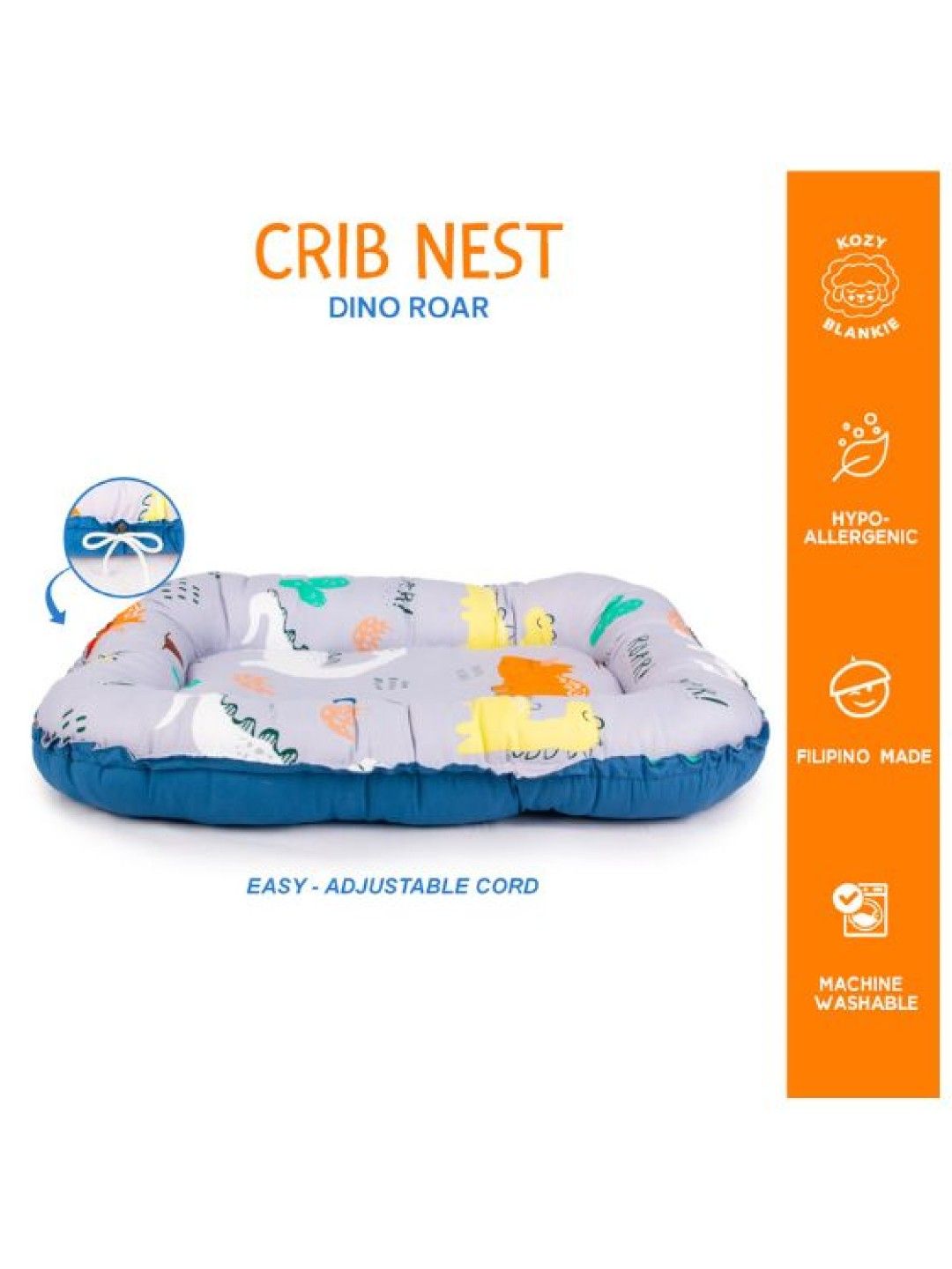 Kozy Blankie Crib Nest - Dino Roar Grey (No Color- Image 2)