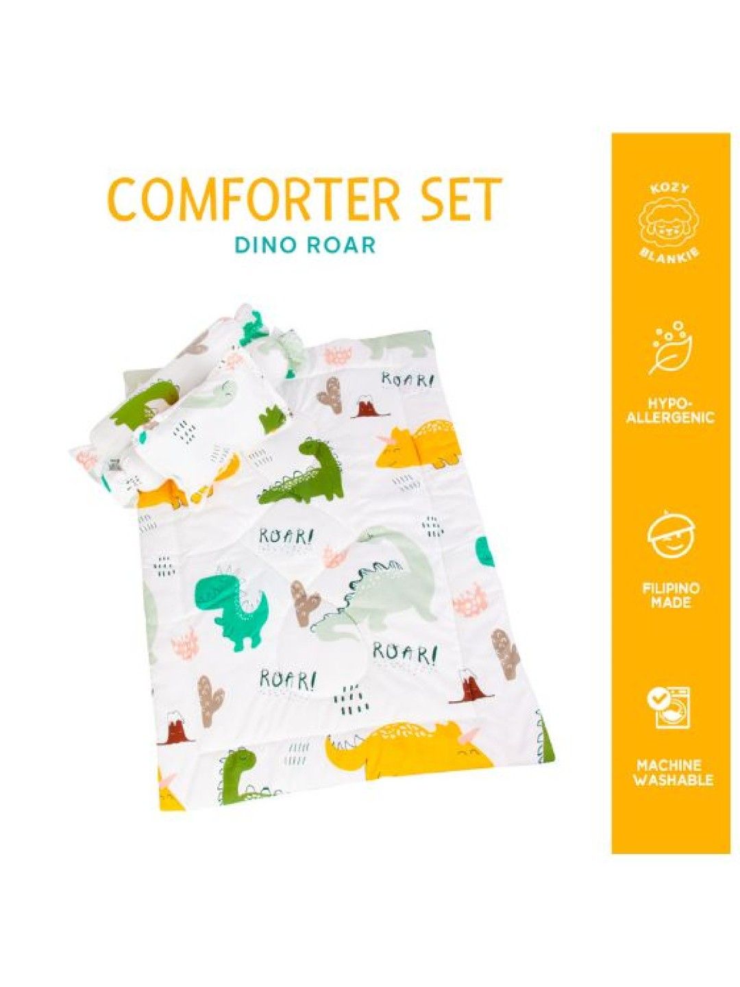 Kozy Blankie Comforter Set (Dino Roar White- Image 2)