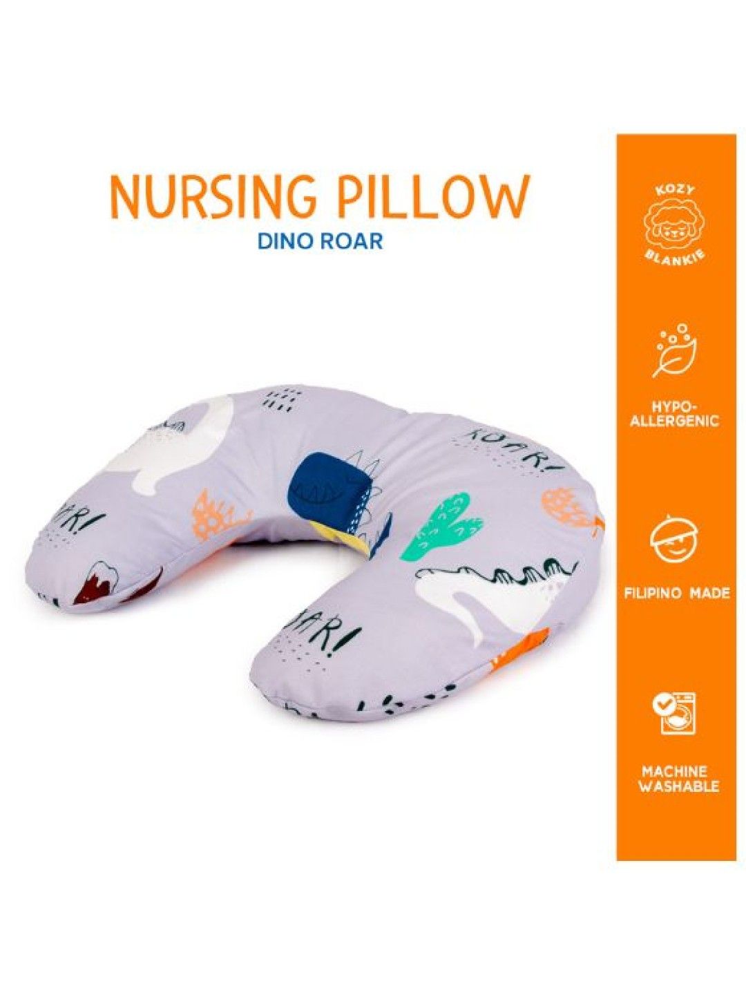 Kozy Blankie Nursing Pillow (Dino Roar Grey- Image 2)