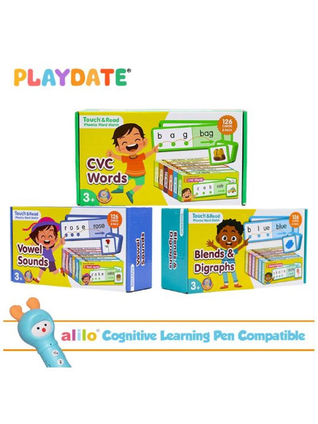 Playdate Touch and Read - Phonics Word Match (3 Boxes) (Alilo Learning Pen Compatible) (No Color- Image 2)