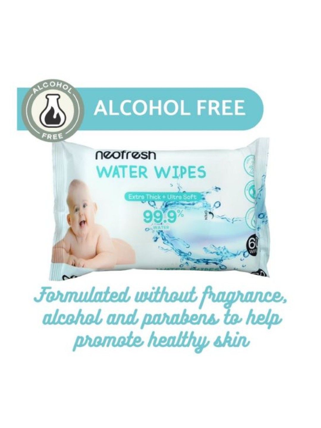 Neofresh Baby Water Wipes Unscented - 60pcs (No Color- Image 2)