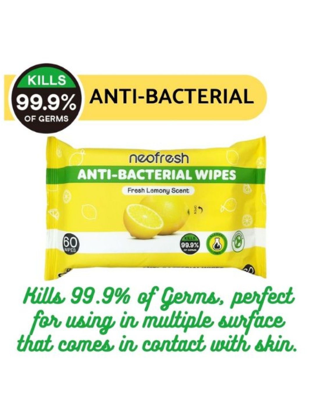 Neofresh Anti-Bacterial Lemon Scent Wipes (60's) (No Color- Image 2)