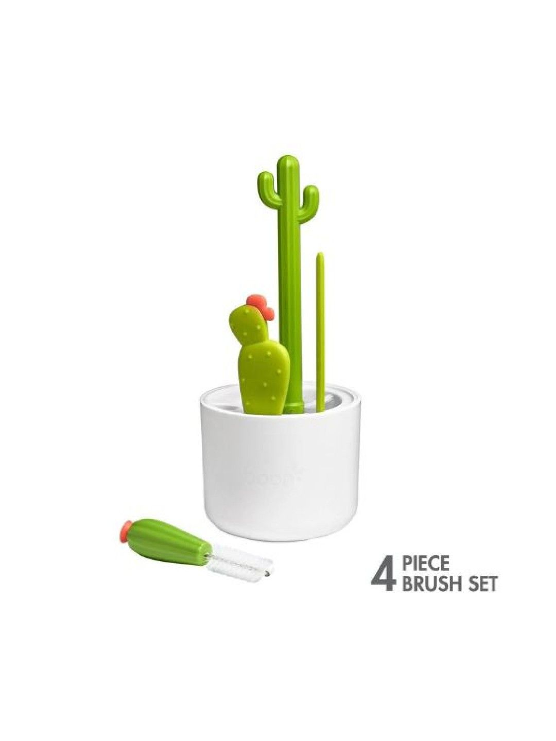 BOON CACTI Bottle Cleaning System - Set of 4 brushes with vase BPA-Free (White & Green- Image 2)